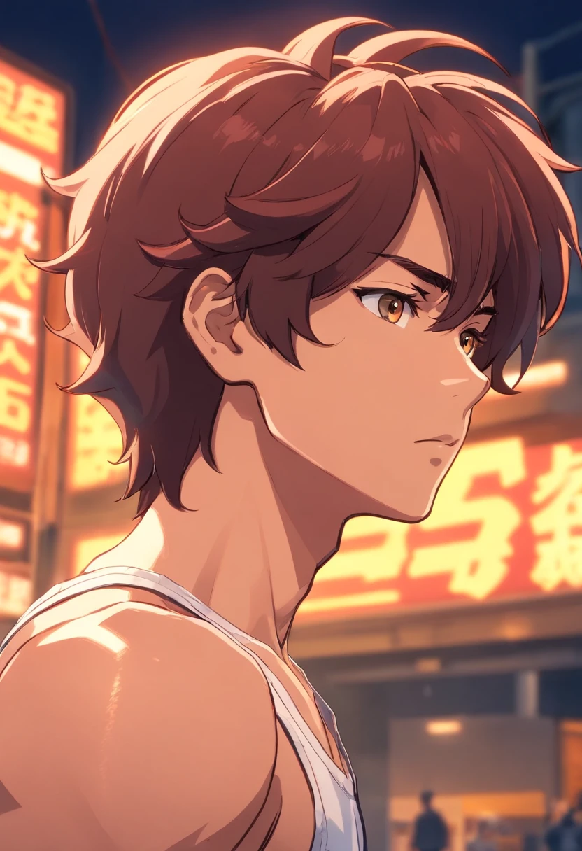 "A detailed illustration of Baki in profile looking at the camera, style artistique de Keisuke Itagaki, moitier du corp"*