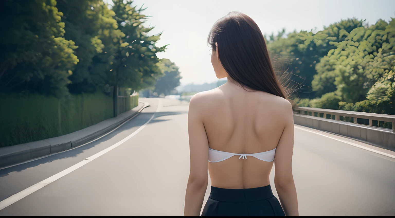 Rear view,Japan transcendent beauty,modeled,semi long hair,full-body composition,Idol,Shiny skin,Detailed skin,Ultra-realistic human face,30-years old,OL,Wear a tight skirt,extra detailed body,Hair fluttering in the wind,shine smile,well-trained body,Realistic,Raw photo,Back view of a real person,Toned buttocks,Protruding buttocks