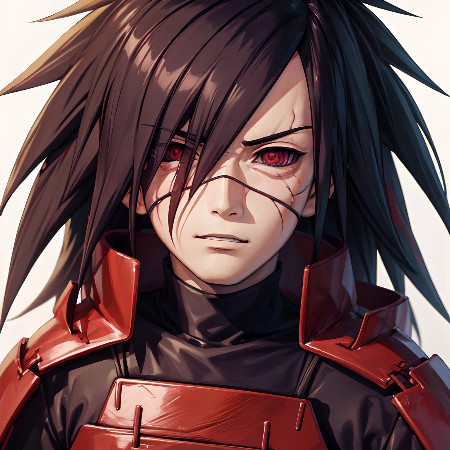 巨作, Madara Uchiha, 1 man, close-up view, Detailed face and body, dark place, light light, serious features
