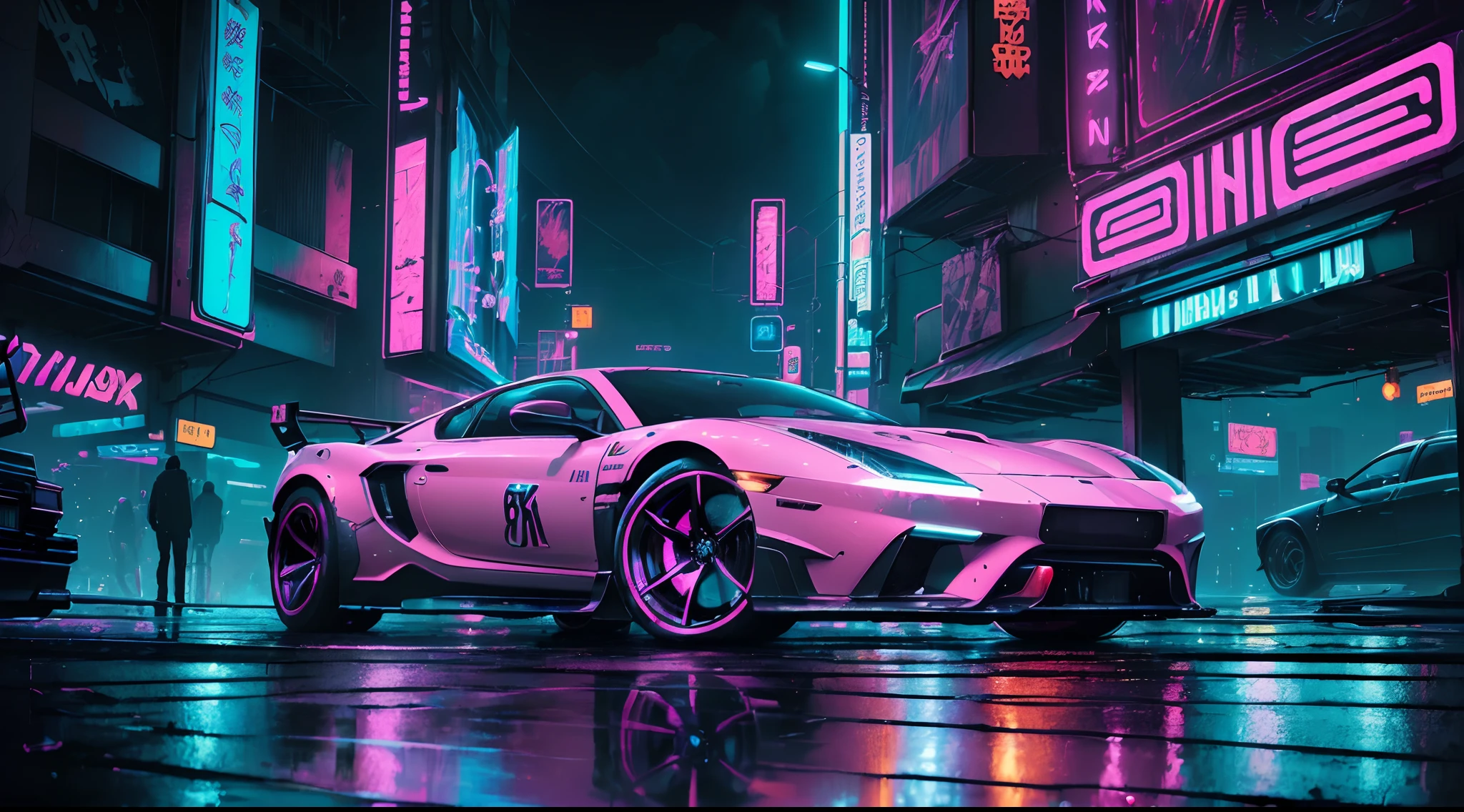 ((Best quality, 8K, Masterpiece: 1.4)),((Amazing detail: 1.3)),((illustration: 1.2)),((high resolution: 1.1)),cyberpunk,synthwave,outrun,lofi,neon light,wet,amazing art painting,future style,delicate,