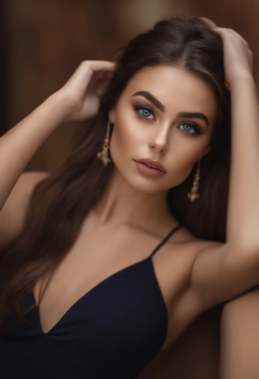 Arafed woman completely , fille sexy aux yeux bruns, ultra realist, Meticulously detailed, Portrait Sophie Mudd, cheveux bruns et grands yeux, selfie of a young woman, Dubai Eyes, Violet Myers, sans maquillage, maquillage naturel, looking straight at camera, Visage avec Artgram, Maquillage subtil, Stunning Full Body Photo in the Gym Medium to Large Bust