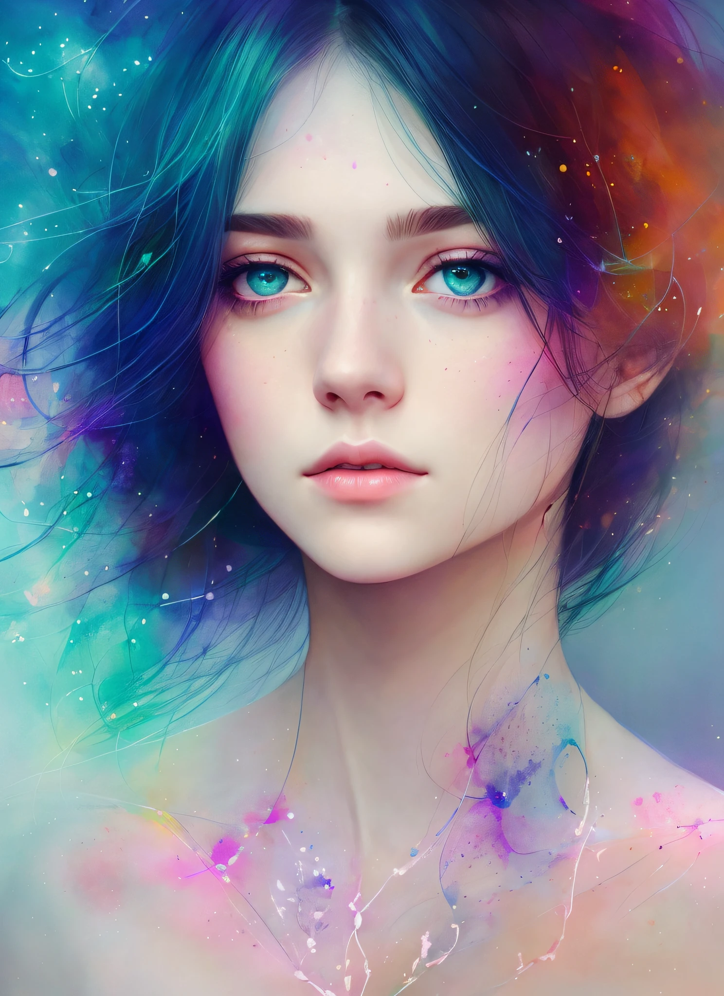 woman with agnes cecile, glowing design, pastel colors, ink drops, autumn lights