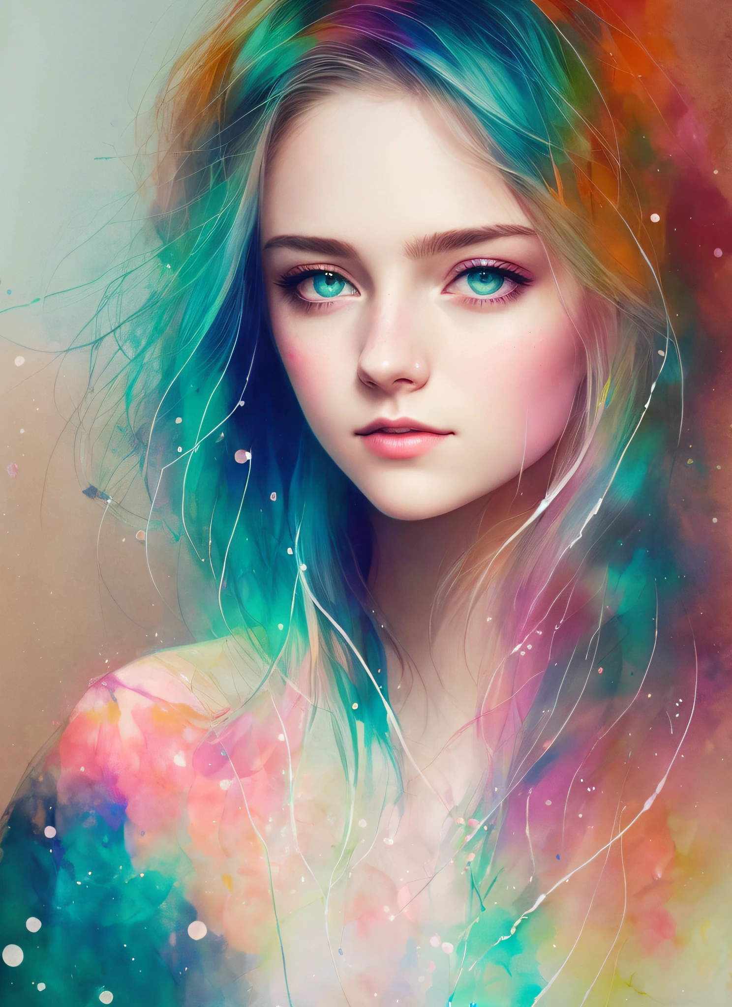 woman with agnes cecile, glowing design, pastel colors, ink drops, autumn lights