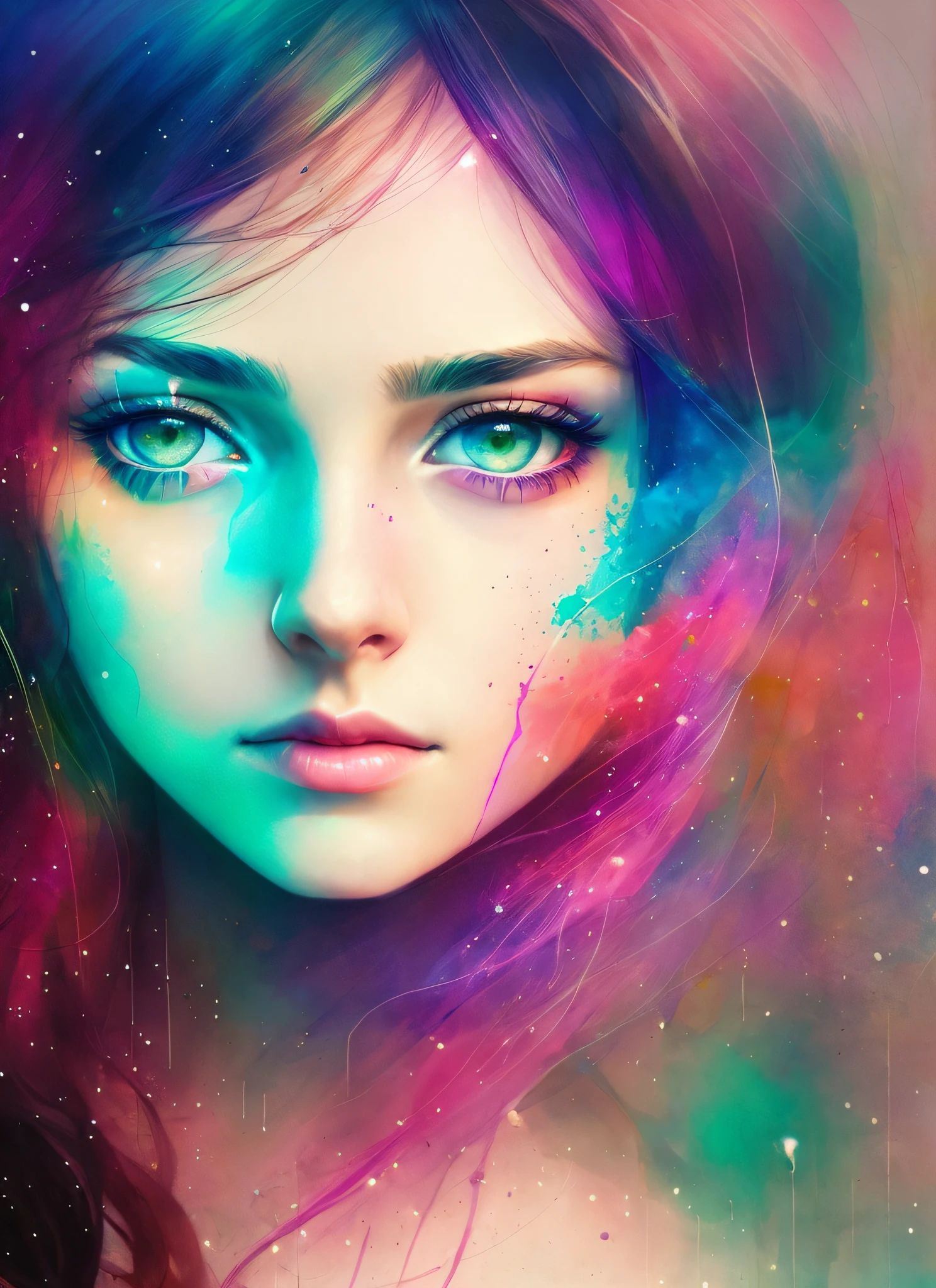 woman with agnes cecile, glowing design, pastel colors, ink drops, autumn lights