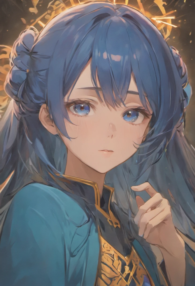 Action shot of a long-haired girl in a blue cape and white dress from the DQSage movie, Yellow gloves, Blue Hair, (close), Dramatic lighting, Forehead Jewelry, Viewer Display, mini skirt, Gold Belt, (in front of the magic gate, Particles of light:1.0),
(Small wrinkles on the face, oily skin type on face, face bad skin), Perfect fit for your skin, incredible facial details, Skin Texture, (Facial pores, facial hair follicles, large pores on face),(16K, RAW Photos, Highest quality, High resolution), High resolutionの生のカラー写真, Professional photos, (Layered silhouette: 1.2), Complex patterns, (Japanese Girls), Big Breasts、Not drooping、I can see her cleavage。Too much exposure、Shine、(Detailed face: 1.2), (masterpiece: 1.5),Beautiful, smooth skin, (cute: 1.2), (sexy), (Highest quality: 1.2), (One Girl: 1.3), (alone, aloneフォーカス), A completely normal human body type, A depiction of women that is faithful to human ???????, healthy, A balanced and energetic woman。??へのToo much exposure。