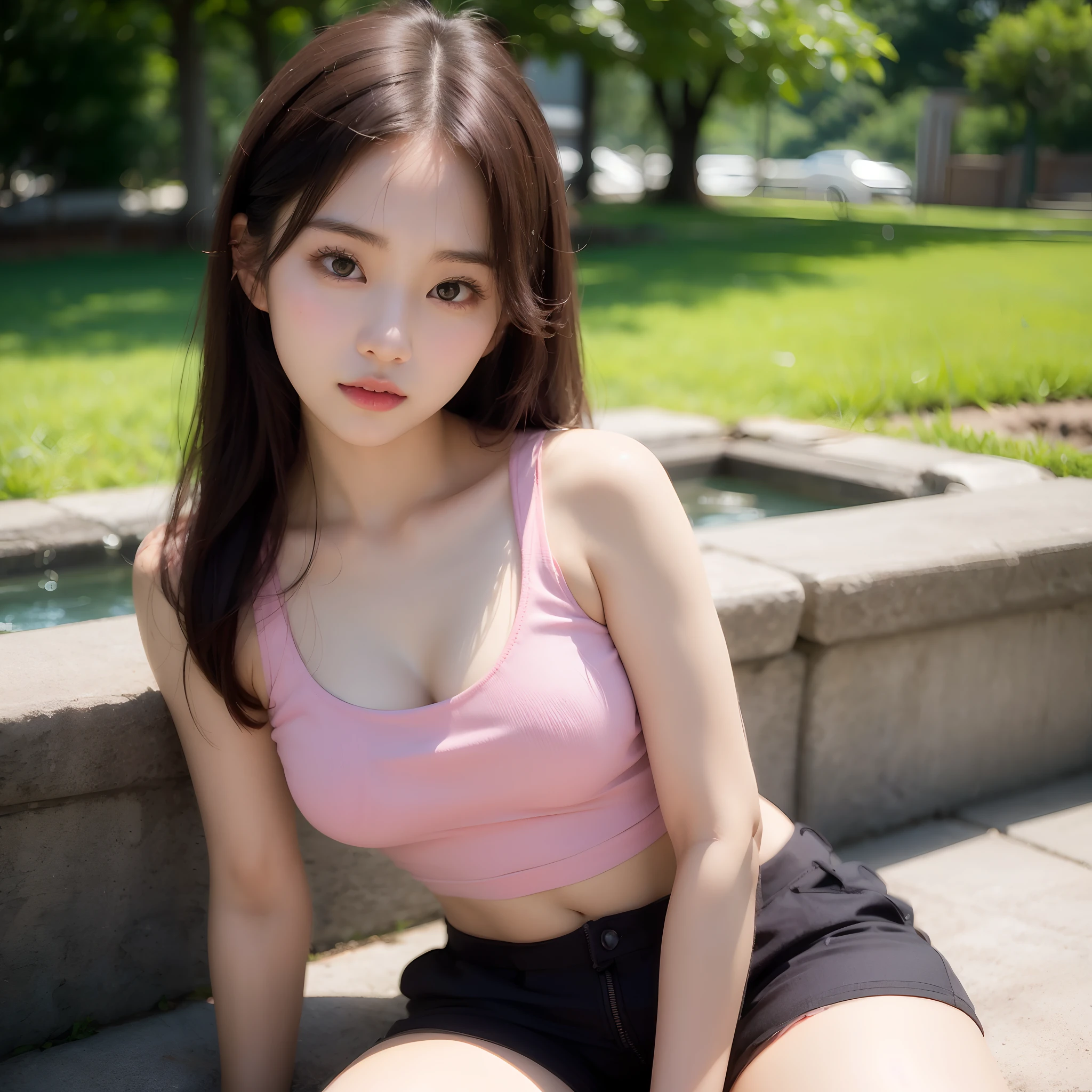 arafed asian woman in a pink top and black shorts posing for a picture, gorgeous young korean woman, beautiful asian girl, beautiful young korean woman, young and cute girl, beautiful south korean woman, gorgeous chinese model, korean girl, young asian girl, young cute wan asian face, girl cute-fine-face, realistic young gravure idol, cute young woman