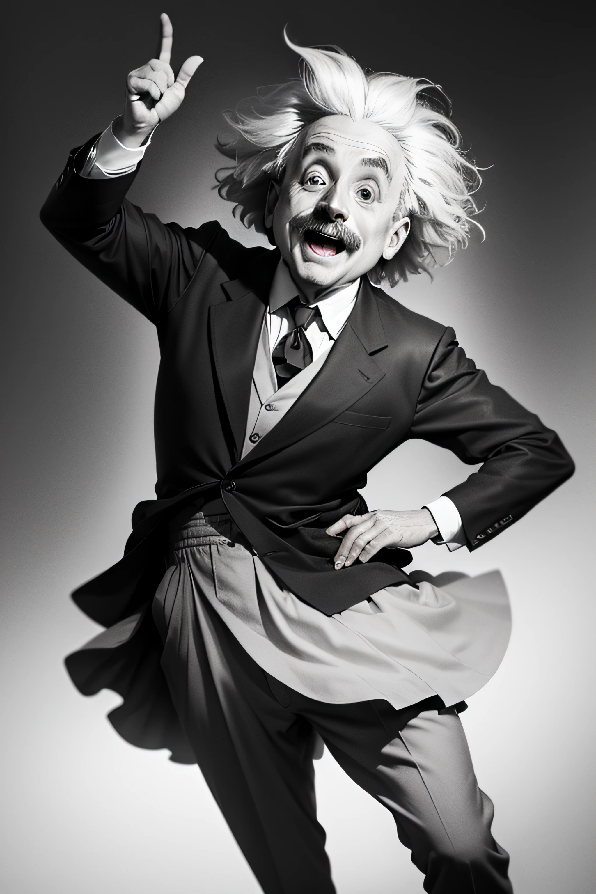 una caricatura de Albert Einstein riendo como un loco