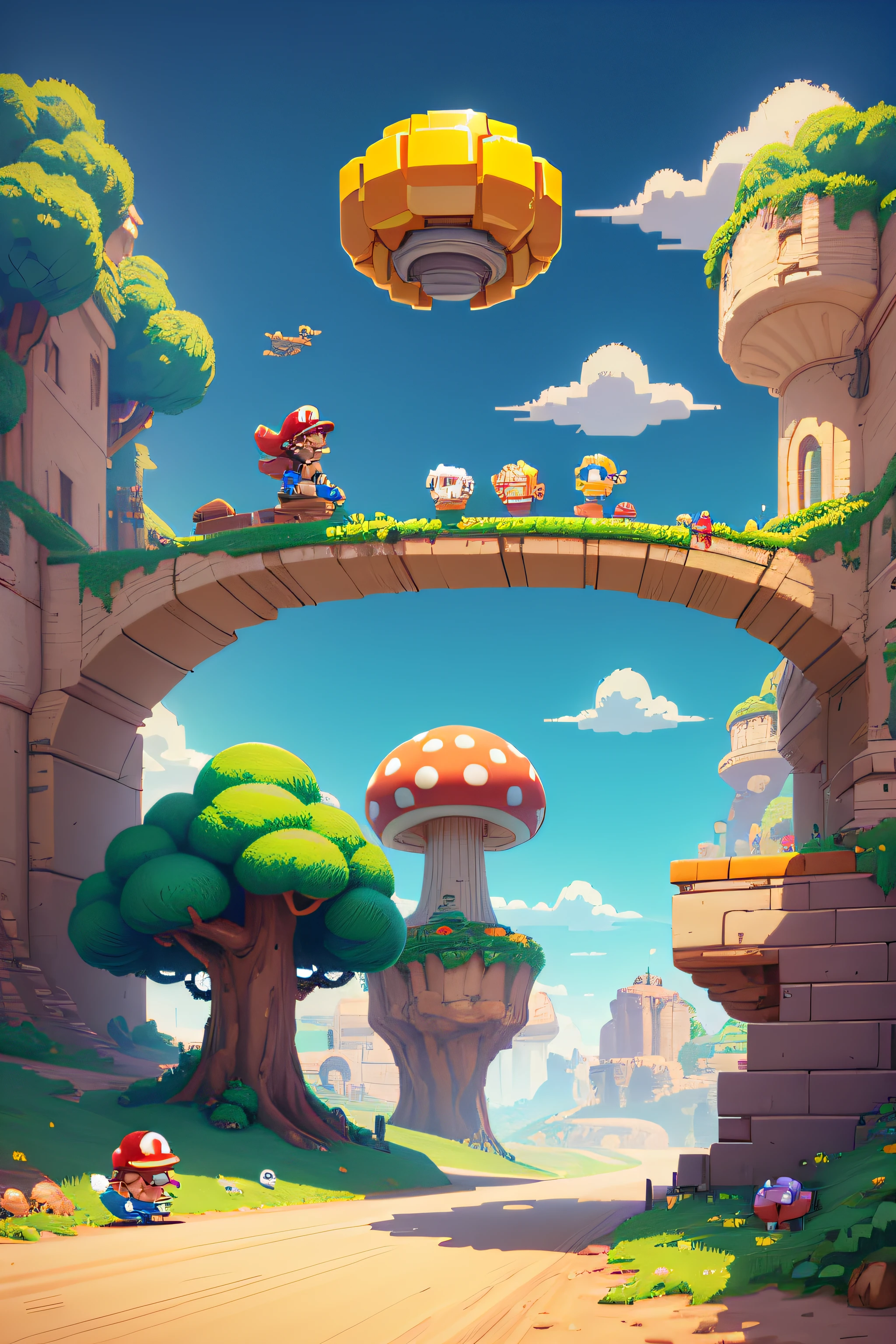 (best quality,4k,8k,highres,masterpiece:1.2),ultra-detailed,(realistic,photorealistic,photo-realistic:1.37),mushroom,pixel art, Mario, 8-bit, retro, vintage, iconic, nostalgia, vibrant colors, dynamic lighting, blocky landscape, intricate details, glossy shine, pixelated characters, magical atmosphere, whimsical setting, classic video game style, 2D platformer, hidden power-ups, adventurous journey, pixel-perfect design, nostalgic soundtrack, mushroom kingdom, vibrant pixel art, lively animations, charming character sprites, challenging levels, coin collection, jumping obstacle, pipe transportation, power-ups, brick blocks, Goombas, Koopa Troopas, Super Mario Bros, iconic mustache, heroic plumber, rescue mission, dynamic pixel art, energetic gameplay