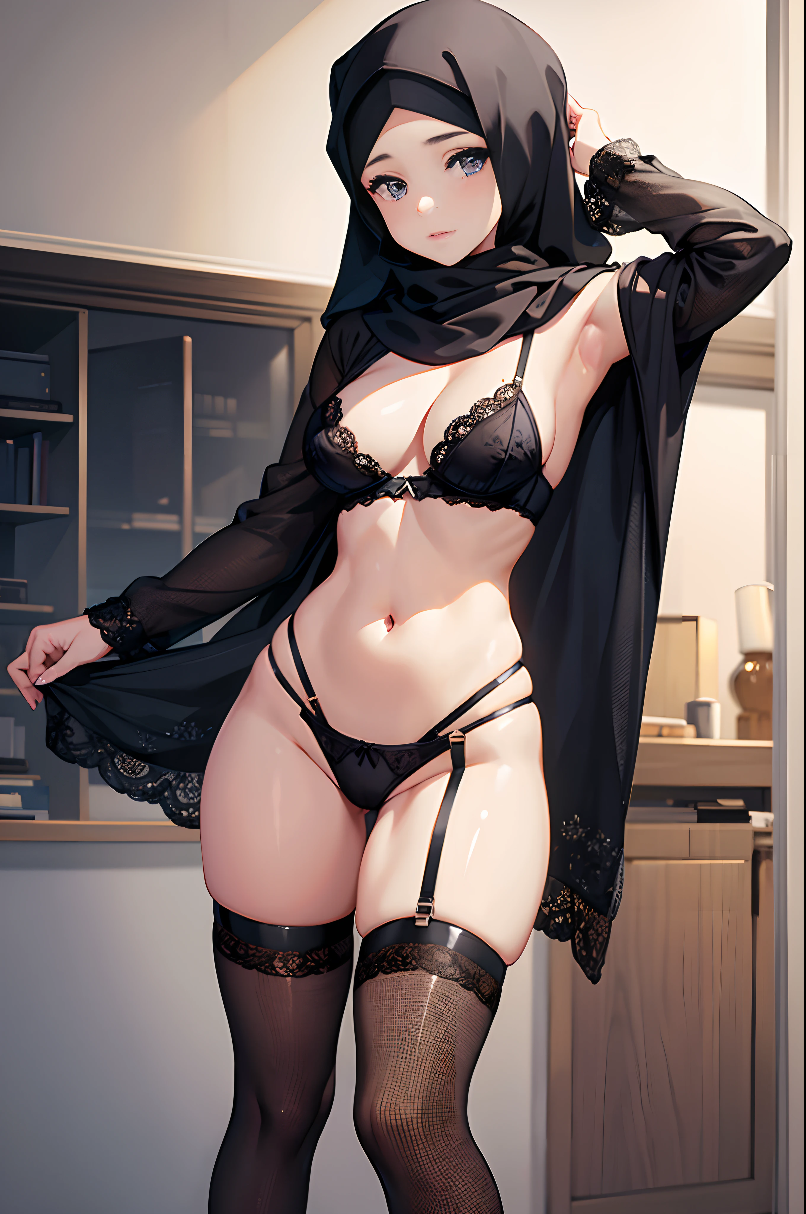 girl in hijab in sexy lingerie