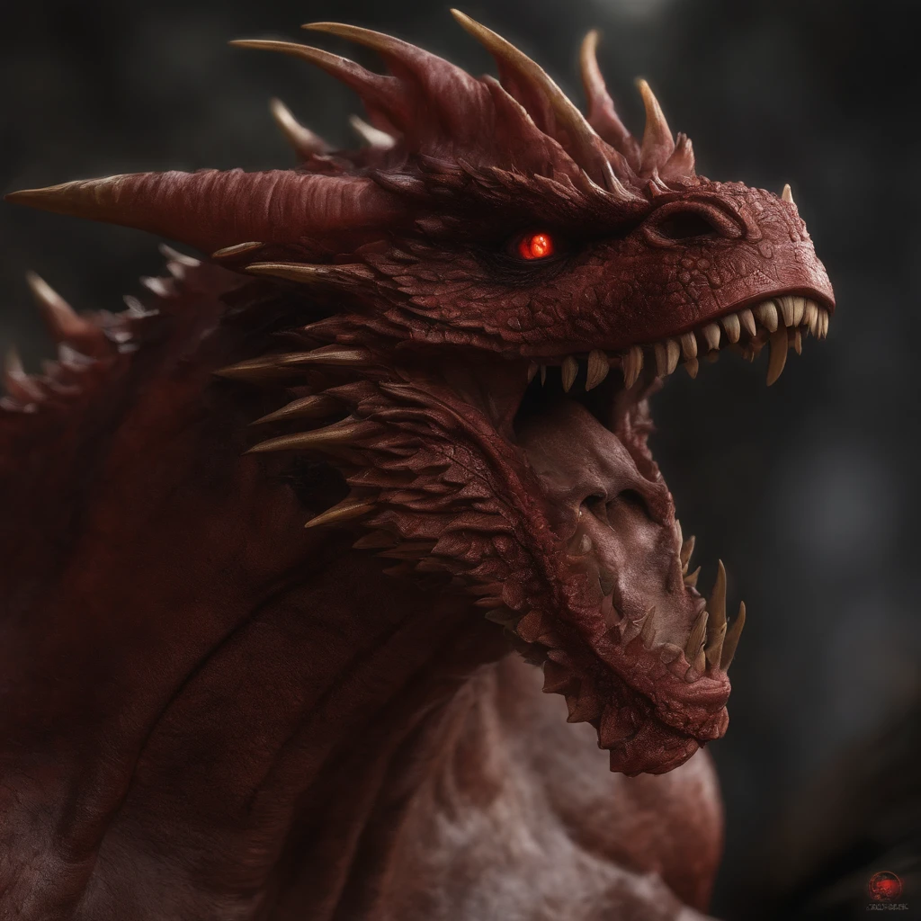 Tenryu Dourado,Rough red eyes,Close-up release of fire blood from the nose,Chest scales,alta qualidade,8k,muitos detalhes,Alface de fogo,Infelizmente,4 pernas,Garras manchadas,Ouro,Perigos,fires,dentes pontiagudos,big dragon,imensidade,Threatening,imponente