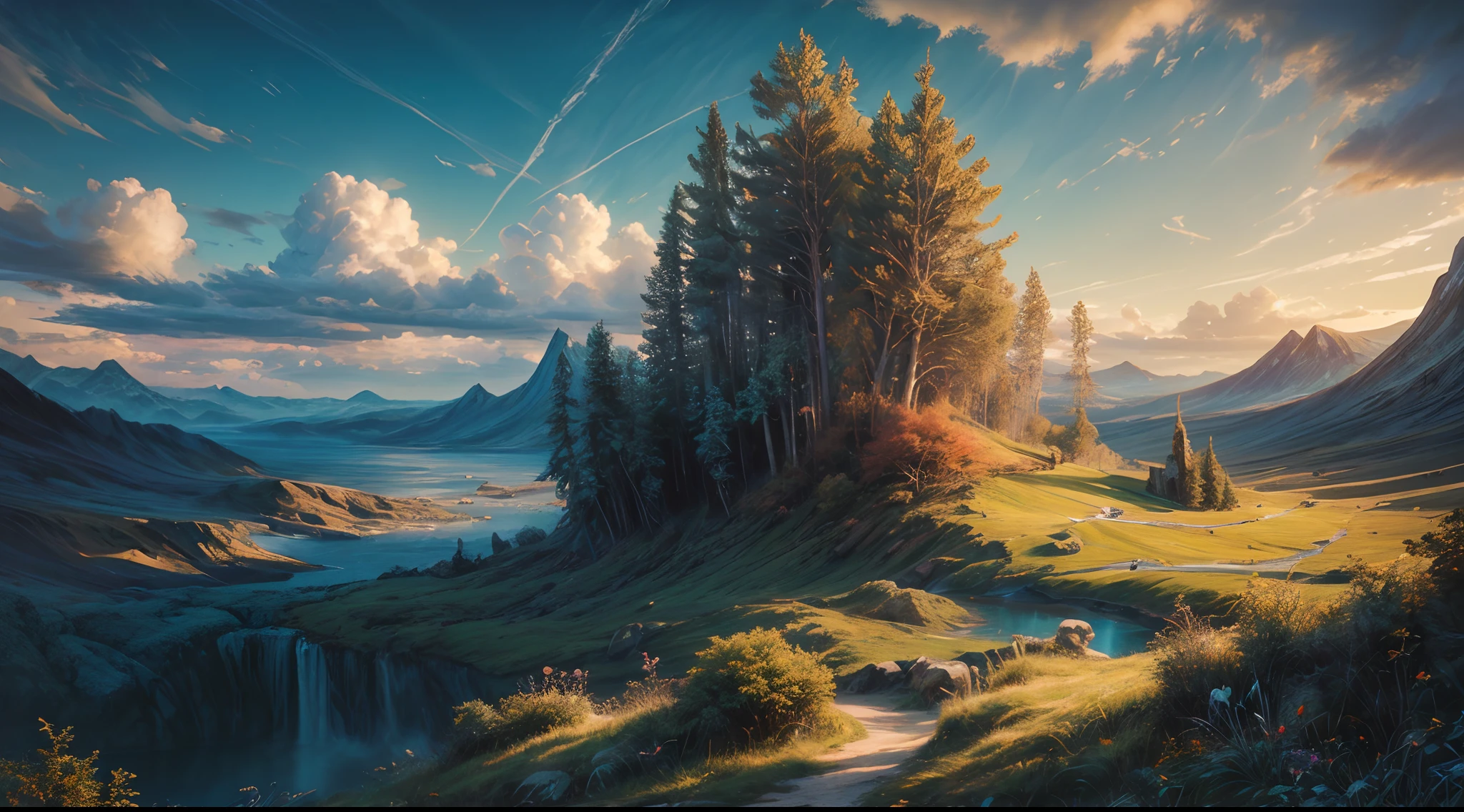 (best quality,4k,8k,highres,masterpiece:1.2),ultra-detailed,(realistic,photorealistic,photo-realistic:1.37),oil paints,surreal atmosphere,abstract landscape,dreamlike,ethereal colors,vibrant strokes,texture,harmonious blend of colors,light and shadow,depth,impressionistic style,brushwork,wispy clouds,soft edges,subtle transitions,organic forms,loose and expressive,sublime,otherworldly,symbols of nature,fantasy elements,unconventional composition,vivid and intense hues,sublime beauty,mystical,unfamiliar lands,unfolding mystery,positive energy,rhythmic patterns