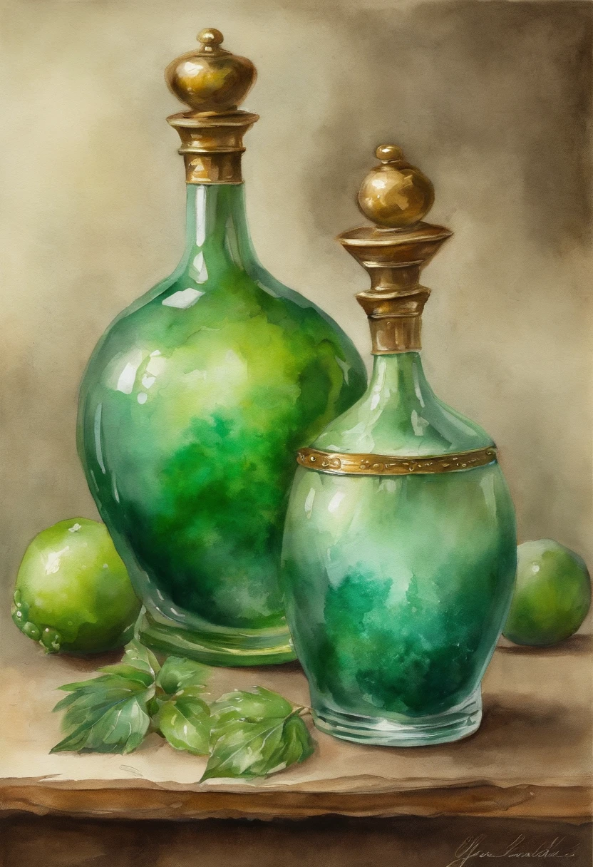 Iridescent Potion Green Luminous Round, With a sophisticated brass brodo metallic motifs details, Potion Style Active Games with Liege Lid