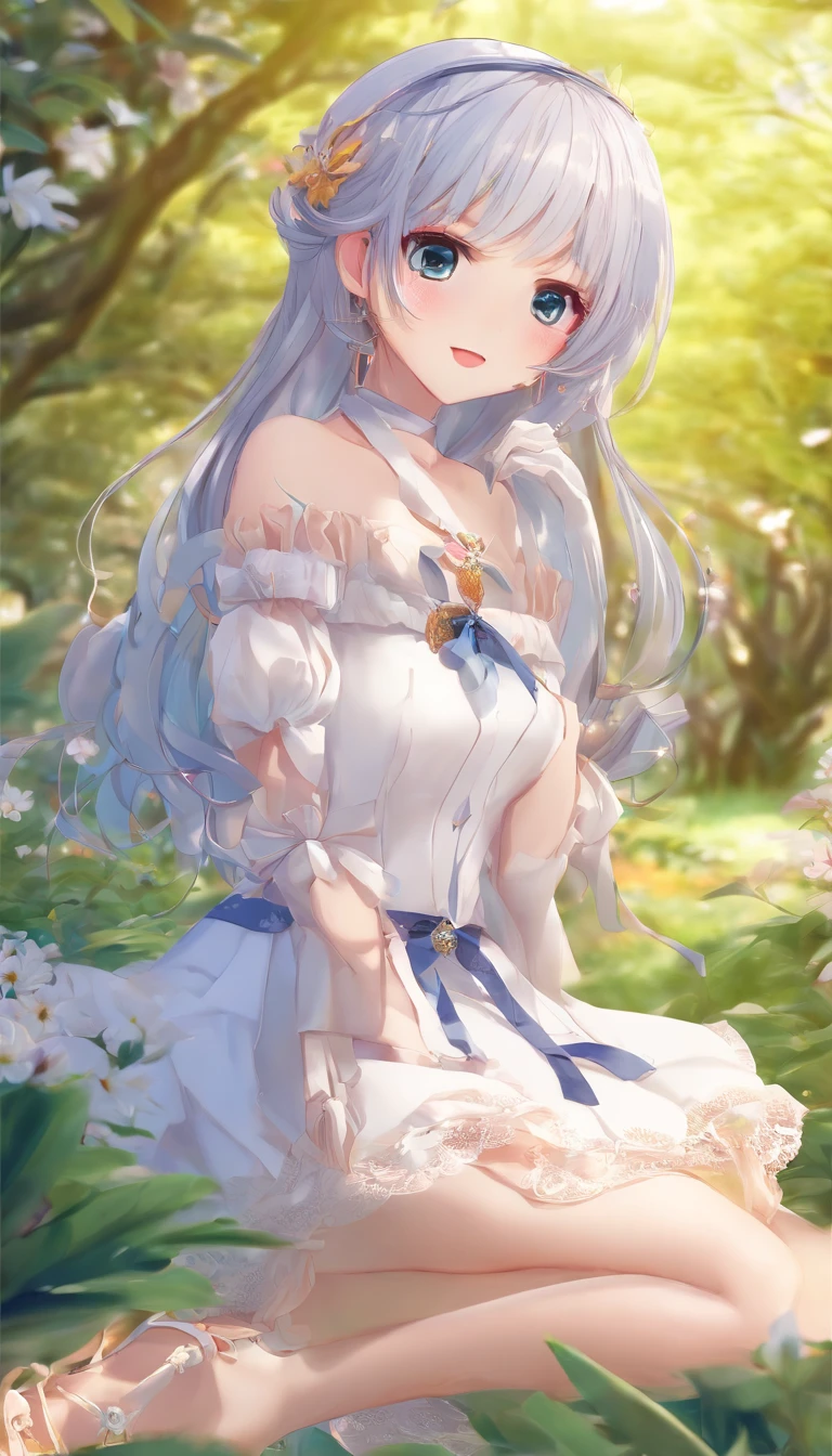 (((巨作))),(((best qualtiy))),((Ultra-detailed)),(illustration),((anextremelydelicateandbeautiful)),(beatiful detailed eyes),(detailedlight) (1girll), 独奏 , Floating_Hair,glowing light eyes,lightblue hair,eBlue eyes, double tails, Light blue sky background,Light blue Christian monument background,White panty hose,Cross necklace,Smile with (Anime style), Beautiful and delicate face,(cute face:1.3),(largeeyes:1.2),(Priestly Maiden Costume),Details installed,(Magic effects:1.3),Flowing skirt,(sheer cloth:1.2),Clear facial features