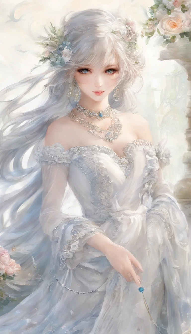 (((巨作))),(((best qualtiy))),((Ultra-detailed)),(illustration),((anextremelydelicateandbeautiful)),(beatiful detailed eyes),(detailedlight) (1girll), 独奏 , Floating_Hair,glowing light eyes,lightblue hair,eBlue eyes, double tails, Light blue sky background,Light blue Christian monument background，White panty hose，Cross necklace，Smile with (Anime style), Beautiful and delicate face，（cute face：1.3），（largeeyes：1.2），（Priestly Maiden Costume），Details installed，（Magic effects：1.3），Flowing skirt，（sheer cloth：1.2），Clear facial features