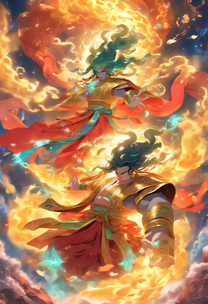 (((Chinese God))) Best Quality, Ultra-High Resolution, 4K Detailed CG, Masterpiece, Pagu, Cosmic God, Universe,Axe, Breaking Galaxies,Chinese Clothing,Chinese Mythology, Chinese Painting Style, Shui mo Hua, Thangka Style,Aesthetics, Beautiful Image, Depth of Field, Centered on Screen