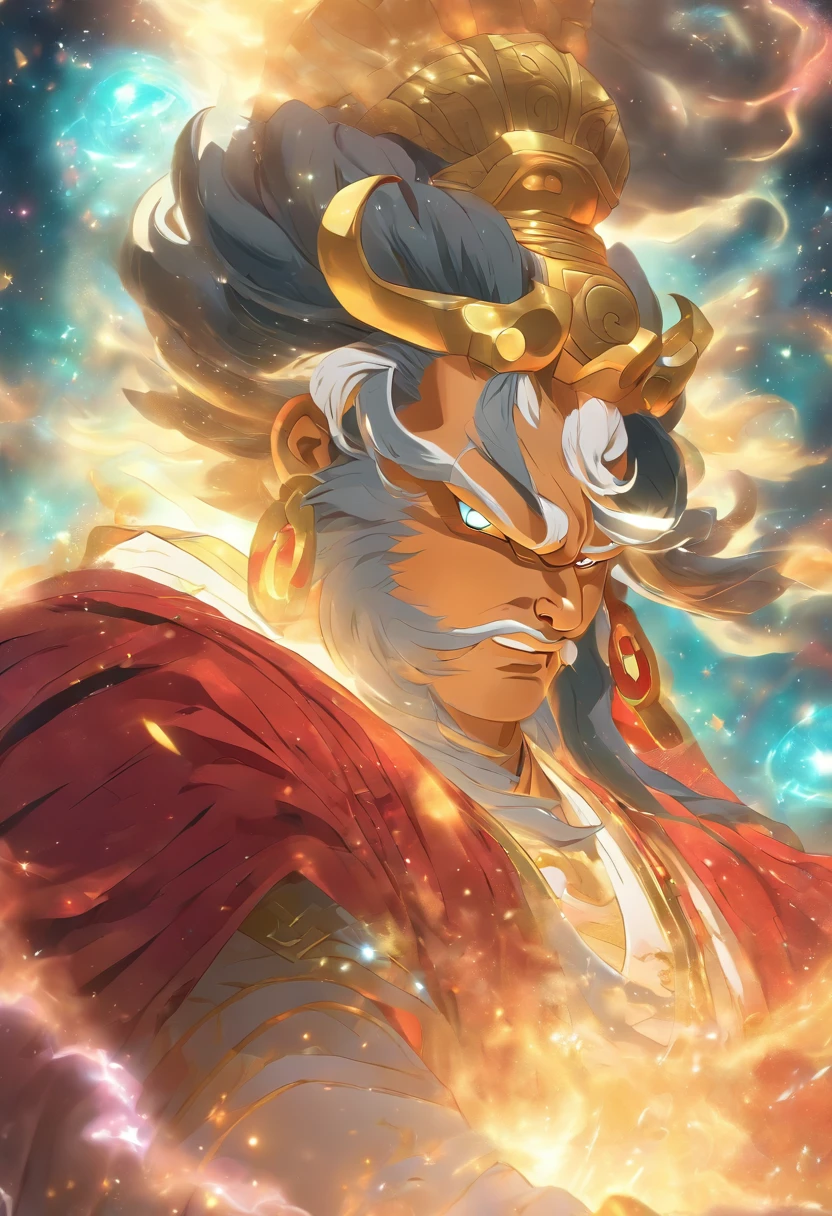 (((Chinese God))) Best Quality, Ultra-High Resolution, 4K Detailed CG, Masterpiece, Pagu, Cosmic God, Universe,Axe, Breaking Galaxies,Chinese Clothing,Chinese Mythology, Chinese Painting Style, Shui mo Hua, Thangka Style,Aesthetics, Beautiful Image, Depth of Field, Centered on Screen