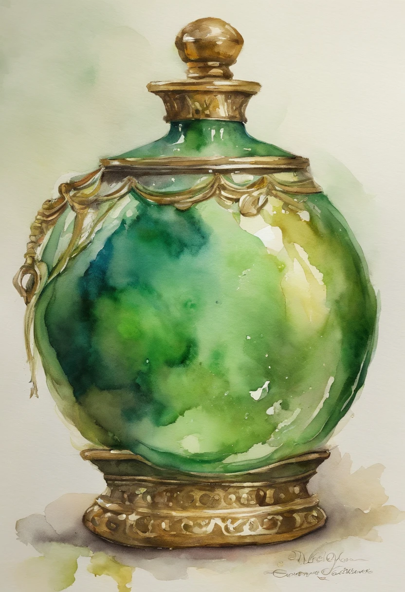 Iridescent Potion Green Luminous Round, With a sophisticated brass brodo metallic motifs details, Potion Style Active Games with Liege Lid