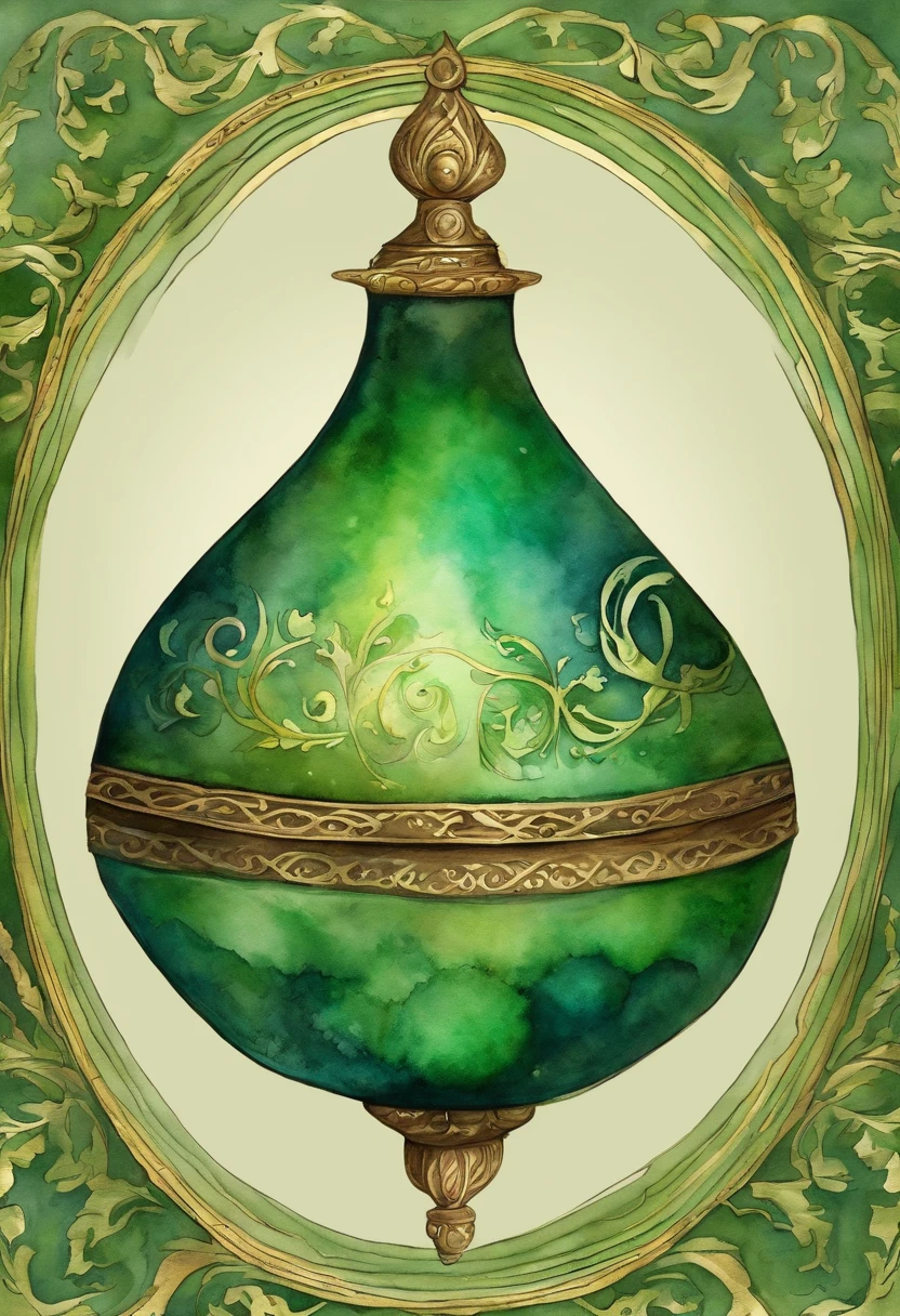 Iridescent Potion Green Luminous Round, With a sophisticated brass brodo metallic motifs details, Potion Style Active Games with Liege Lid