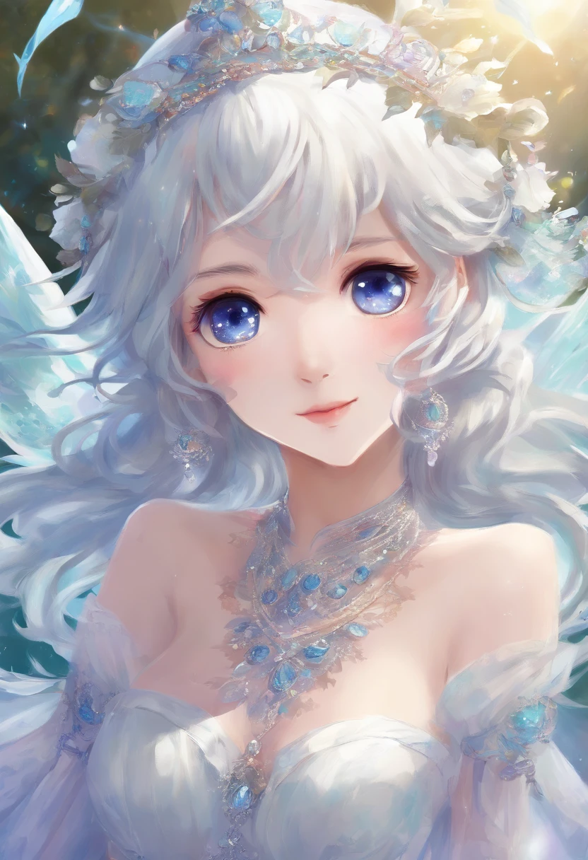 (((巨作))),(((best qualtiy))),((Ultra-detailed)),(illustration),((anextremelydelicateandbeautiful)),(beatiful detailed eyes),(detailedlight) (1girll), 独奏 , Floating_Hair,glowing light eyes,lightblue hair,eBlue eyes, double tails, Light blue sky background,Light blue Christian monument background，White panty hose，Cross necklace，Smile with (Anime style), Beautiful and delicate face，（cute face：1.3），（largeeyes：1.2），（Priestly Maiden Costume），Details installed，（Magic effects：1.3），Flowing skirt，（sheer cloth：1.2），Clear facial features