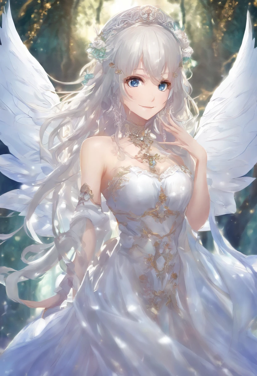 (((巨作))),(((best qualtiy))),((Ultra-detailed)),(illustration),((anextremelydelicateandbeautiful)),(beatiful detailed eyes),(detailedlight) (1girll), 独奏 , Floating_Hair,glowing light eyes,lightblue hair,eBlue eyes, double tails, Light blue sky background,Light blue Christian monument background,White panty hose,Cross necklace,Smile with (Anime style), Beautiful and delicate face,(cute face:1.3),(largeeyes:1.2),(Priestly Maiden Costume),Details installed,(Magic effects:1.3),Flowing skirt,(sheer cloth:1.2),Clear facial features