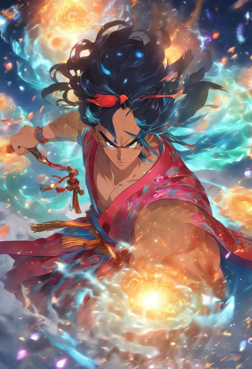 (((Chinese Giant))) Best Quality, Ultra-High Resolution, 4K Detailed CG, Masterpiece, Pagu,Giant,Black Hair,Axe, Breaking Galaxies,Universe,Chinese Clothing,Chinese Mythology, Chinese Painting Style, Shui mo Hua, Thangka Style,Aesthetics, Beautiful Image, Depth of Field, Centered on Screen