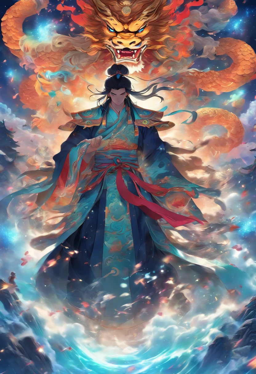 (((Chinese Giant))) Best Quality, Ultra-High Resolution, 4K Detailed CG, Masterpiece, Pagu,Giant,Black Hair,Axe, Breaking Galaxies,Universe,Chinese Clothing,Chinese Mythology, Chinese Painting Style, Shui mo Hua, Thangka Style,Aesthetics, Beautiful Image, Depth of Field, Centered on Screen