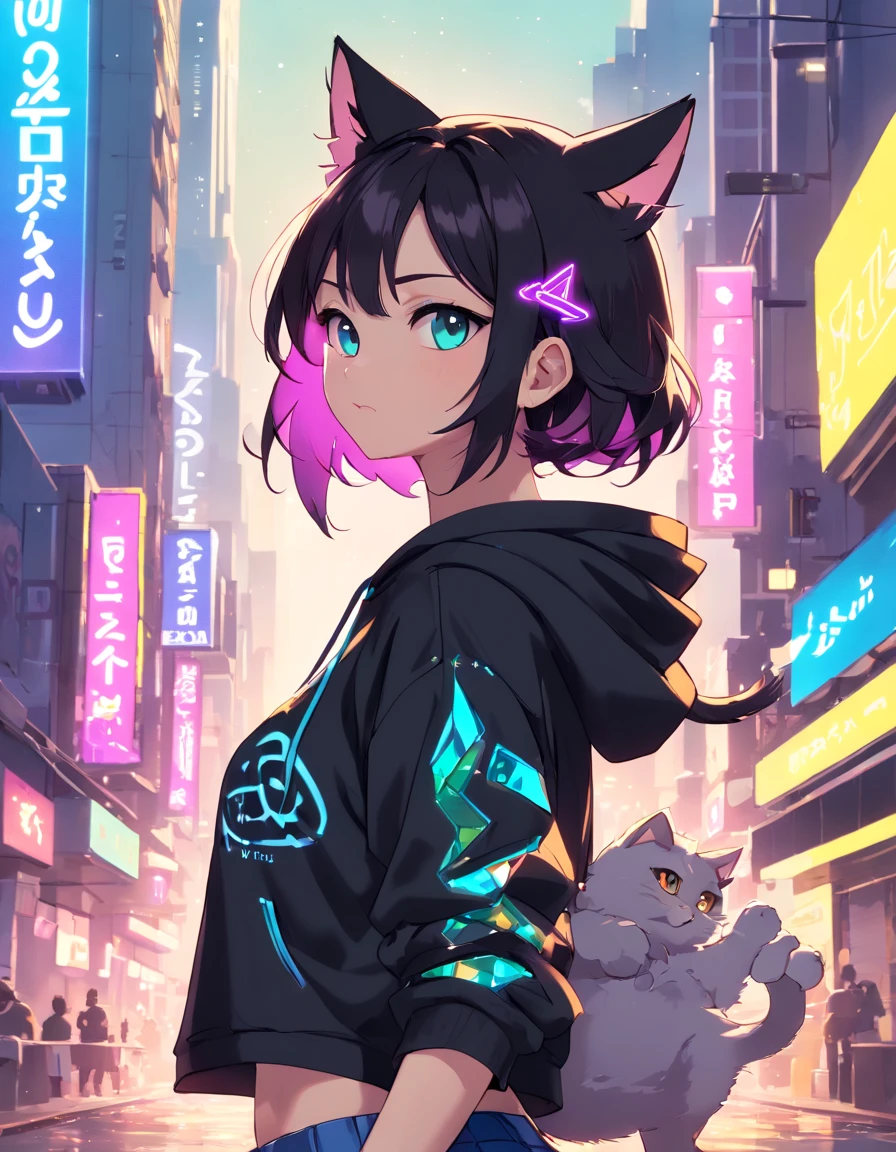 (paisagem da cidade cyberpunk) () Nyonix, mulher anime cyberpunk, posing from behind in Metropolis with a rebellious spirit. Her hair seemed to dance under neon lights, The color changes with each heartbeat. Her costume is a fusion of threads, circuito, e moda urbana, Decorado com placas de neon,Cintilar como uma luz da cidade. Nyonix exudes an aura of technical prowess, Como se pudesse invadir as cidades ao seu redor. In your presence, Paisagens urbanas cyberpunk ganham vida, Holographic billboard changes to show your message,The air was filled with mechanical hums and protest slogans, bunda grande, jeans quente, menina spacepunk,(((1girl))),((menina bonita com orelhas de gato brilhantes e luminosas)), (seios grandes:1.4),Sagging Tits,((cabelos pretos,black messy hair,cabelos internos coloridos,cabelos grandes,cabelos absurdamente longos e despenteados:1.35,cabelos pretos longos,ear breathing)),((((orelhas de gato,cat ears on her head,Orelhas de gato grande)))),(((olhos cor-de-rosa:1.3,olhos virados para cima:1.3,olhos perfeitos,belos olhos detalhados,belos olhos finamente detalhados:1,symmetric eyes:1))),((gordura)),(((Pele Lustrosa:1.5,pele brilhante: 1.5,pele bronzeada,pele brilhante,pele muito brilhante,corpo brilhante,plastic glitter skin,pele brilhante exagerada,pele iluminada,pernas molhadas))),(abdome inferior da aranha,cintura estreita,quadril largo,corpo atletico,pernas infladas,delicados dedos detalhados,corpo detalhado,human hands,(Rosto detalhado)), fofo,Sacanagem,sedutor,Erotic,(((NSFW))), Zettai Ryouiki,Roupas reveladoras,mostrar pele,(((Peito Inferior))),(clivagem),(seminu,com pouca roupa,((Tiny floss)),pernas nuas,Visible floss bracelets),((((Hoodie Crop Top,Capuz cropped,Capuz,capuz intrincado)))),((roupas molhadas,roupa detalhada,roupas detalhadas)), (dynamic pose:1.0),foco solo,Embarrassed,(Centrado,scale to fit dimensions,rule of thirds), Cyberpunk city by the sea at night, com sinais de