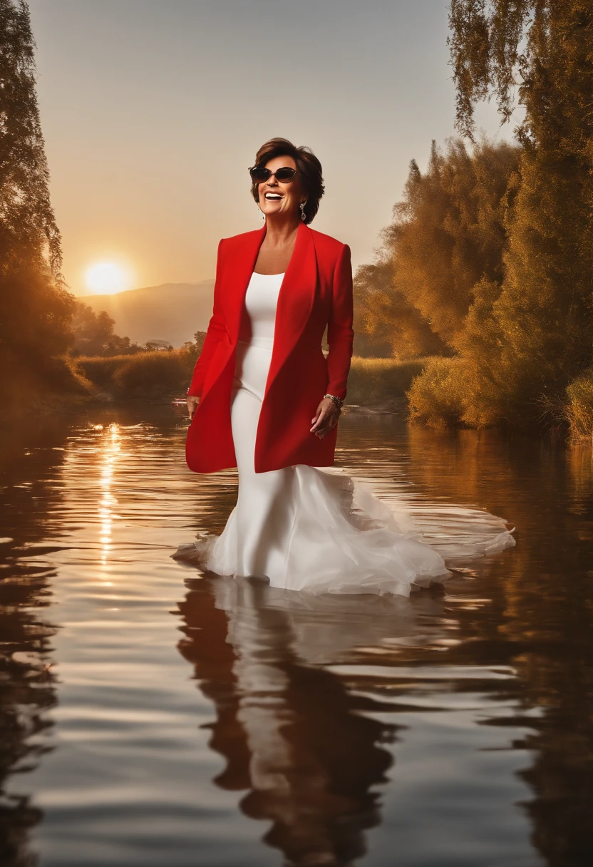 (best quality,4k,8k,highres,masterpiece:1.2),ultra-detailed,(realistic,photorealistic,photo-realistic:1.37),Kris Jenner,laughing maniacally,intense gaze,natural beauty,humorous expression,confident posture,stylish outfit,bright and vibrant colors,studio lighting,fashion photography,glamorous atmosphere,fierce and powerful energy