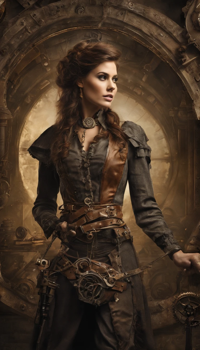 Produce a visually striking 8K AI-generated image of a Malay hijab girl drag racer in his 20s within a steampunk-inspired world. Use photorealism to bring out the racer's personality and determination, while also infusing the image with the intricate and imaginative details of a steampunk setting. Apply depth of field to create a captivating composition that immerses the viewer in the racer's world.