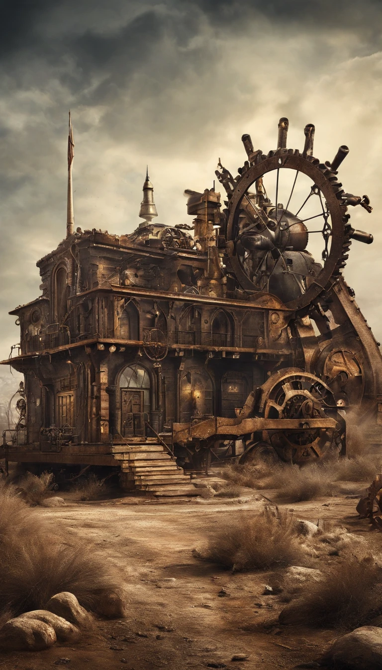 archery，Doomsday wasteland, Mechanical Wonder, Best quality, Ultra-detailed, Realistic, Sci-fi atmosphere, Dark and desolate landscape, Corrosive metal, abandoned ruins, contrasting textures, Gloomy color palette, Dramatic lighting, A high resolution.