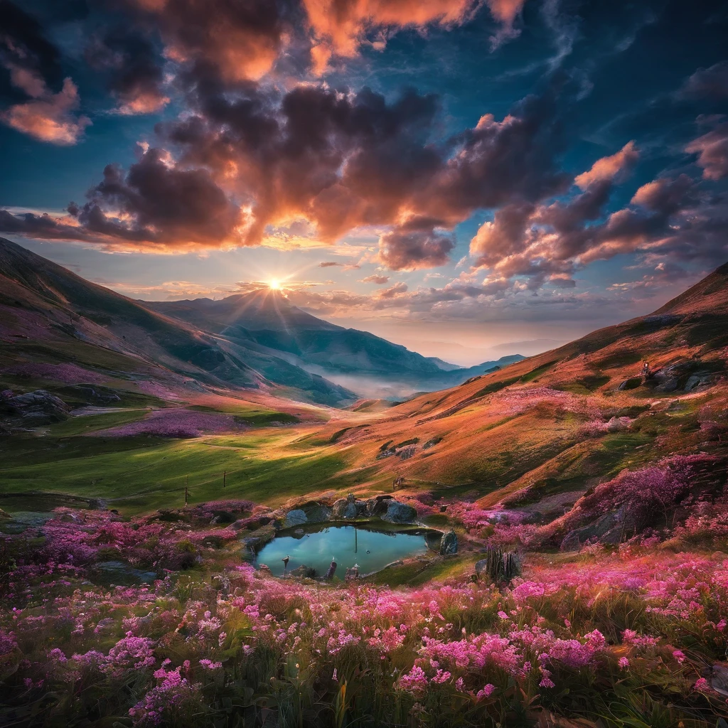 Magnificent view,Forest edge landscape photography Professional high-quality nature digital photography,(water flowing),Spring flowers bushes in the sunlight on a rainy day,precipice,Eau,Boulders,foggy sky,Traces of rain,Nightmare vision, Dark fantasy plot,Perfect and excellent composition,8K分辨率,the detail,Ultra-wide-angle distance shooting,background inside dark,Jack Guzman's environmental art photography,realisticlying,cinematic compositions,Volumetriclighting,A high resolution,vividness, A detailed, Stunning sky,Colorful clouds float,true to life, Pubic area is clear, flawless perfection, Digital SLR, 1024, 2048, 4096, A detailed, Sharp, best qualtiy, high qulity, absurderes,unmanned background,The is very detailed、Detailed lighting shadows,Trends on ArtStation、iintricate、high detal、dramatics、Midjourney Art(Volumetriclighting:1.2)hdr shot。(Faraway view,Super deep view,ultra-wide-angle,Microfocal length lens:1.2)(realisticlying:1.4)tmasterpiece、high high quality、Beautiful photography、globalillumination、