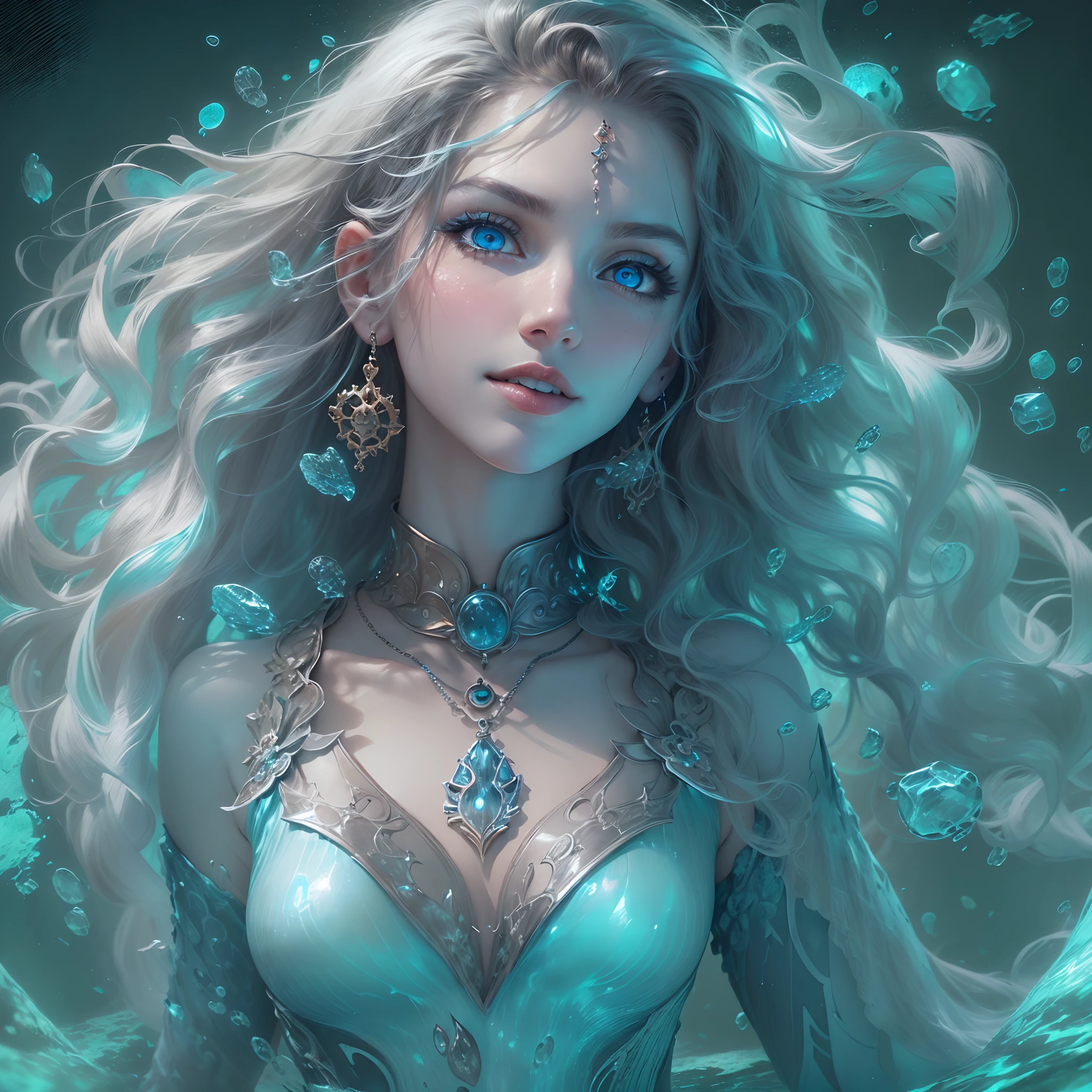 (award-winning masterpiece galore, incredibly detailed, textured and maximally detailed), (full body view:1.6), (hyper realistic:1.4), (realistic:1.3), (upper body close-up:0.4), (top quality realistic textured skin), (((underwater))), (deep sea:) 1.5)), (dark sea at night:1.6)), (detailed true circle symmetrical eye-catching exquisite face, ((medieval world)), (full body view:1.6)), ((mermaid)), ((mermaid princesermaid nobility)), (eyes burning bright and icy)), (she has a naughty smile on her face sunken ship with treasure:1.4), (sunken ship with treasure:1.4), A temple sunken in a coral reef, ancient sunken city, sunken temple, sunken cathedral, sunken temple ruins, sunken detached temple, sunken ruins of an ancient castle, shining majestic water and light, coral reef, (eyes glowing blue in the dark:1.5), (a pair of ice blue eyes with a strong inner blue (pair of ice blue eyes with intense inner blue light:1.5), (bioluminescence:1.5), (full-length view:1.6), (swirling currents and tides in background), (dramatic light), (magnificent scene), (her expression is gentle and beautiful), glass earrings in her ears, (dramatic photo:1.4), ((dramatic pose)), ( (gorgeous photograph), (pink hair), (full-length view:1.6), ((looking up)), ((looking down)), (elaborately crafted necklace around her neck), (brilliant glowing bioluminescence:1.3), (flashy hydromagic use:1.2), (beautiful fish around the) (glowing magic circle:1.5), (full body view:1.6), epic realistic, faded, art, (greg latkowski:0.8), (teal and orange:0.4), (art station:1.5), cinematic, ((neutral colors)), (HDR:1.5), (muted colors:1.2), very detailed, Dramatic light, (Intricate details:1.1), Intricate background, (Intricate details:1.1), Intricate background