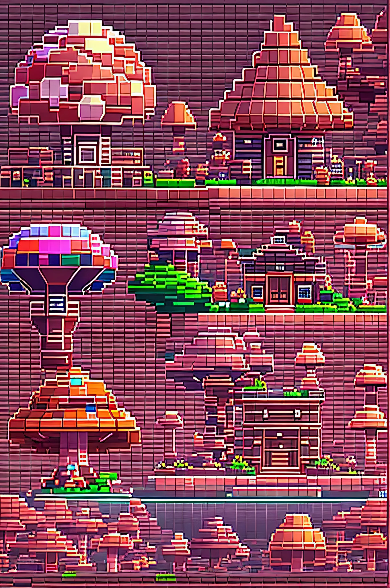 (Best quality,4K,8K,A high resolution,Masterpiece:1.2),Ultra-detailed,(Realistic,Photorealistic,photo-realistic:1.37),mushroom,Pixel art, Modern style, flags, Vibrant colors, Dynamic lighting, Block landscape, Intricate details, glossy shine, Pixelated characters, Real-world environment, Classic video game style, 2D platformer, Hide props, Adventure tours, Pixel-perfect design, Nostalgic soundtrack, Mushroom sports hall,Vibrant pixel art, Vivid animations, Pipeline transportation, props, brick,Dynamic pixel art