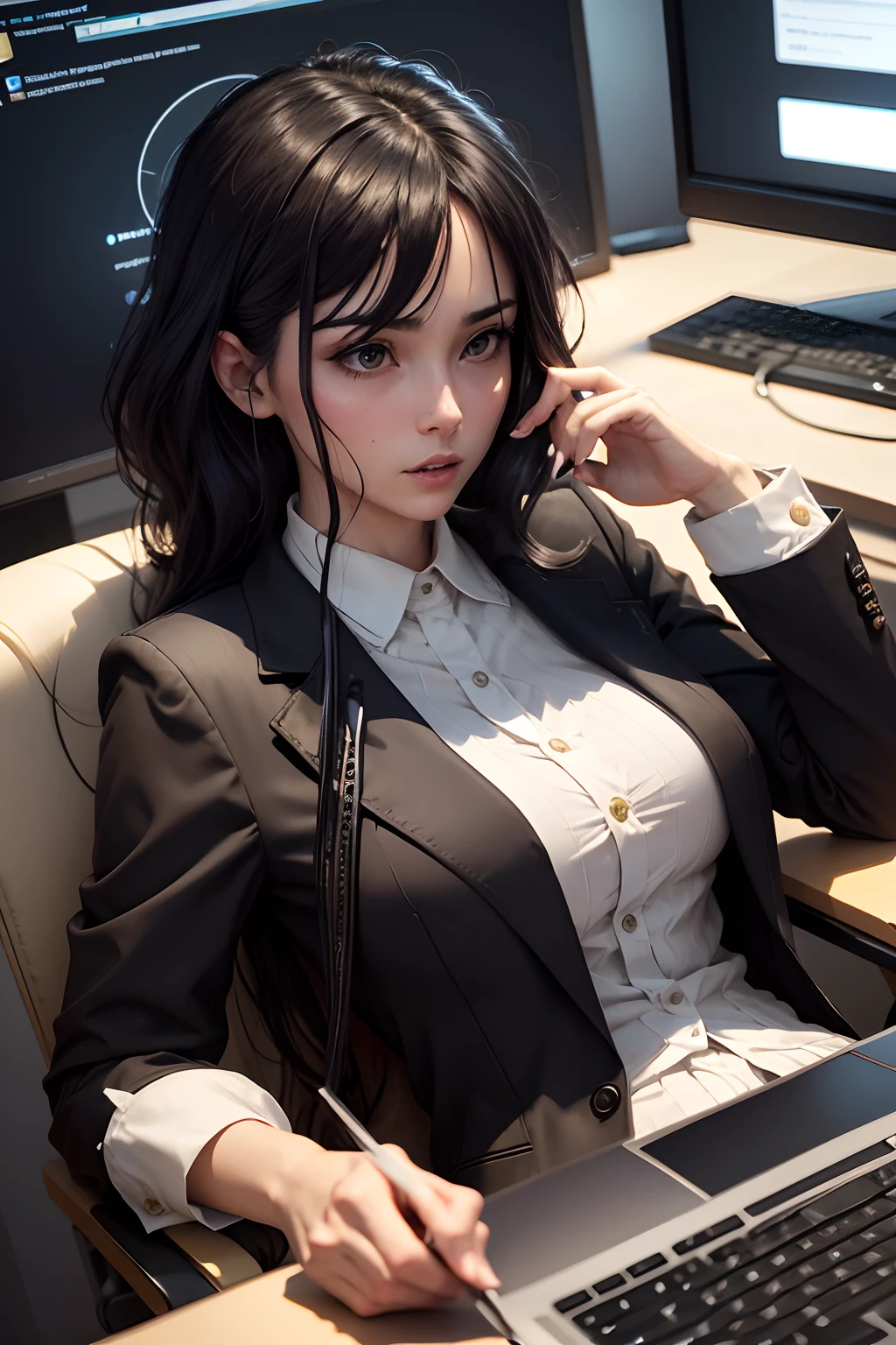 Depressive lawyers discussing and drinking coffee around a computer with Discord server app opened
