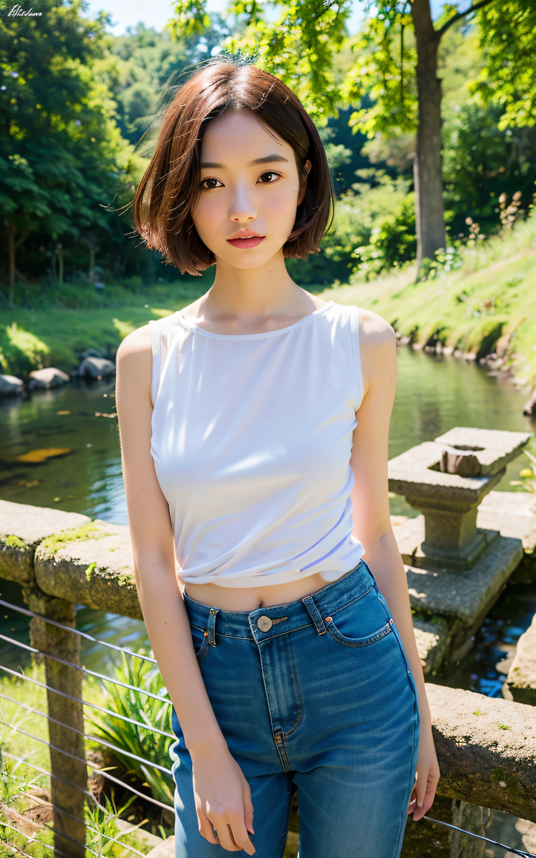 (of the highest quality, masutepiece: 1.2), Women, Portrait, Short hair, plein air