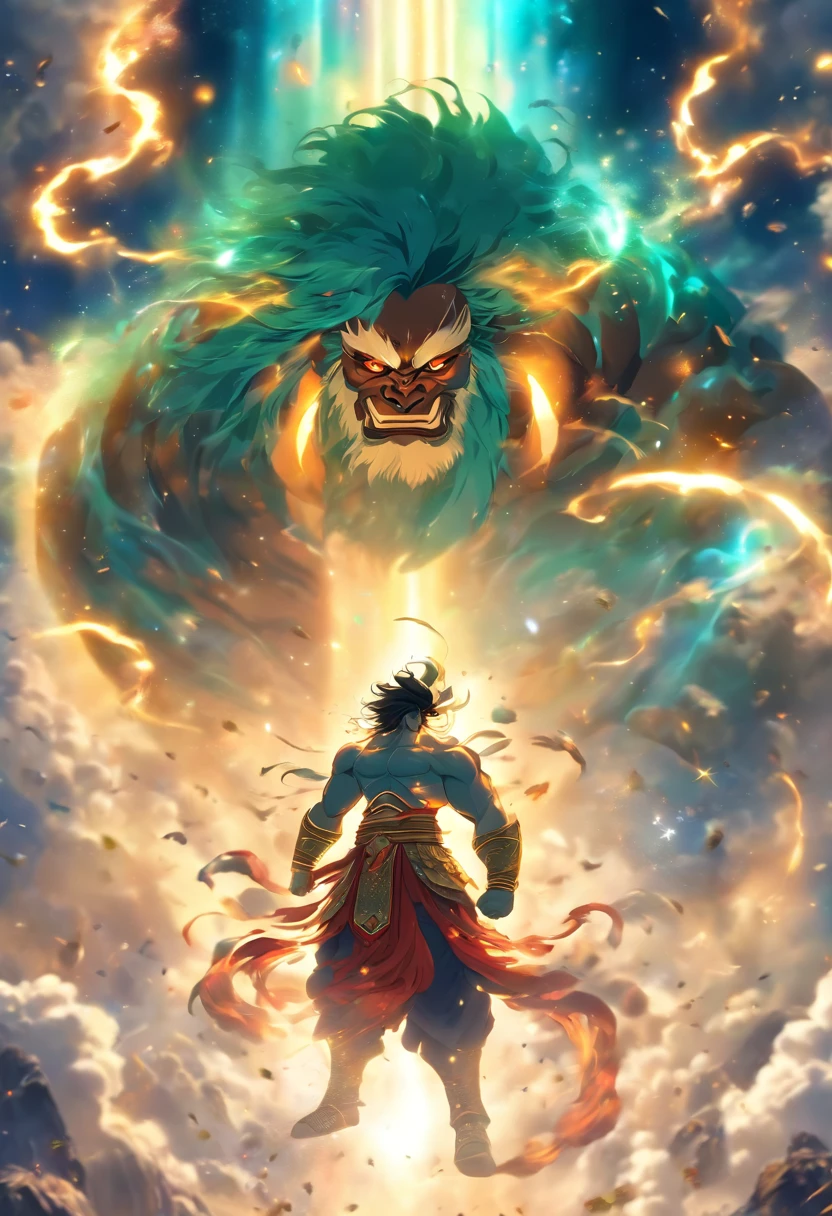(((Titan Atlas))) Best Quality, Ultra-High Resolution, 4K Detailed CG, Masterpiece, PANGU,Giant,Black Hair,((Chinese MAN)),Galaxies,Universe,Chinese Mythology, Chinese Painting Style , Shui mo Hua, Thangka Style,Aesthetics, Beautiful Image, Depth of Field, Centered on Screen