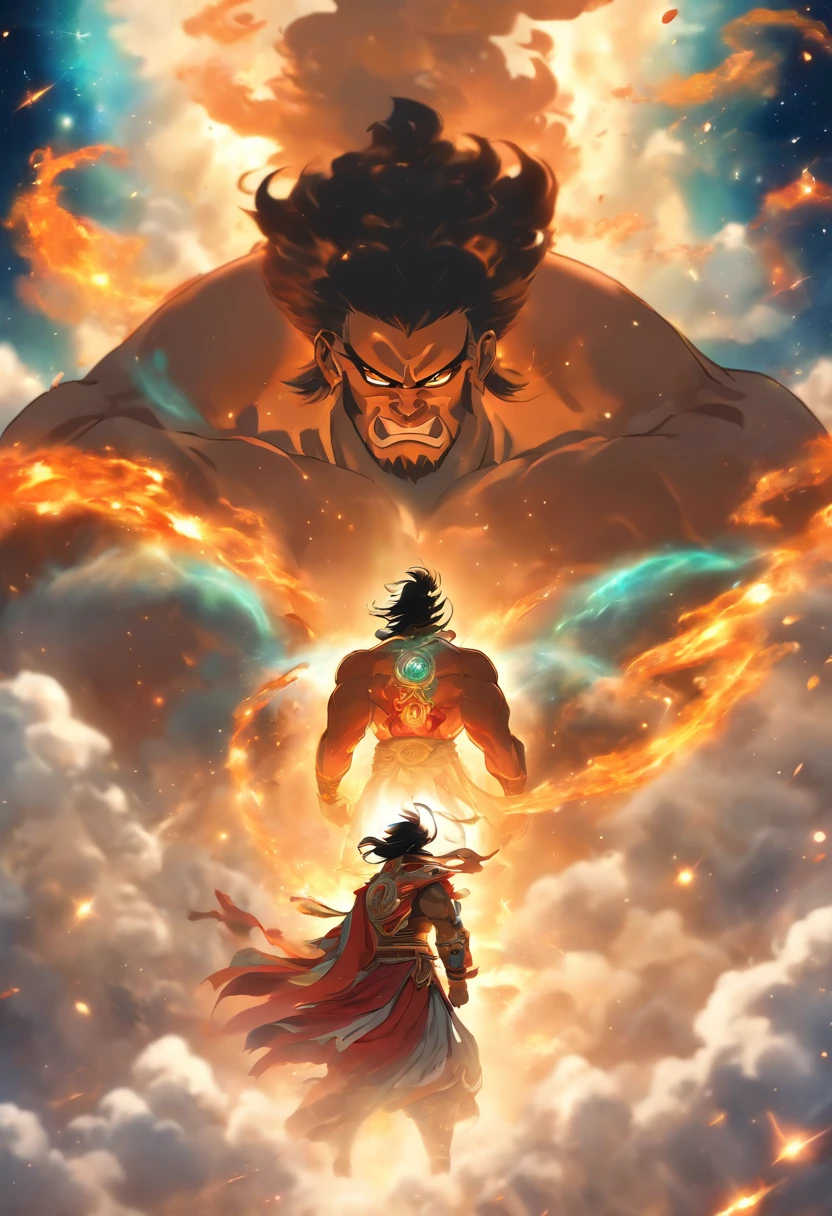 (((Titan Atlas))) Best Quality, Ultra-High Resolution, 4K Detailed CG, Masterpiece, PANGU,Giant,Black Hair,((Chinese MAN)),Galaxies,Universe,Chinese Mythology, Chinese Painting Style , Shui mo Hua, Thangka Style,Aesthetics, Beautiful Image, Depth of Field, Centered on Screen