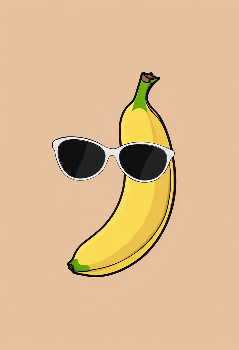 Banana with sunglasses, minimalistic, profile picture, ((scar)), sun, slight smile, solid color background, soft smooth lighting, with soft colors, cartoon, black outline, intricate details, illustration minimalism, vector, pastel colors, straight on view