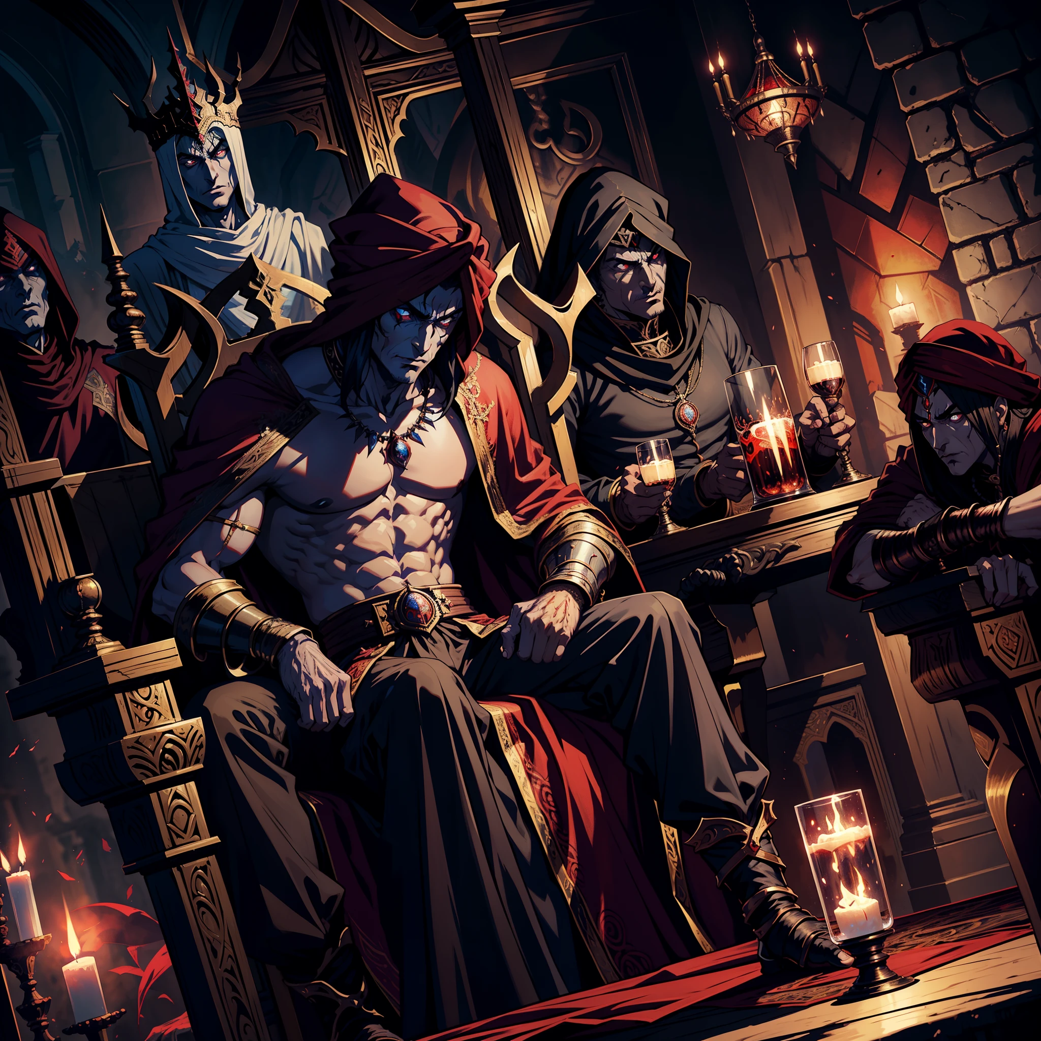 Castlevania Hyper Realistic Shadow Lord Super Detailed Dynamic Shot Master Piece of Lord Dracula Medieval Arab Warrior with Red Turban Scary Face Hokuto No Ken Structure Muscular Face Kenshiro sitting in his legendary Moroccan throne surrounded by demons and 3 scary demons Speaking of old rolls Cinematic Scenes Epic Movie Hyper Realistic Movie Legendary Movie Epic Movie Epic Movie Epic Movie Epic Movie Epic Movie Epic Movie Epic Movie Epic Movie Epic Movie Epic Movie Epic Movie Epic Movie Epic Movie Epic Movie Epic Movie Epic Enlarged 3D View Lower Angle