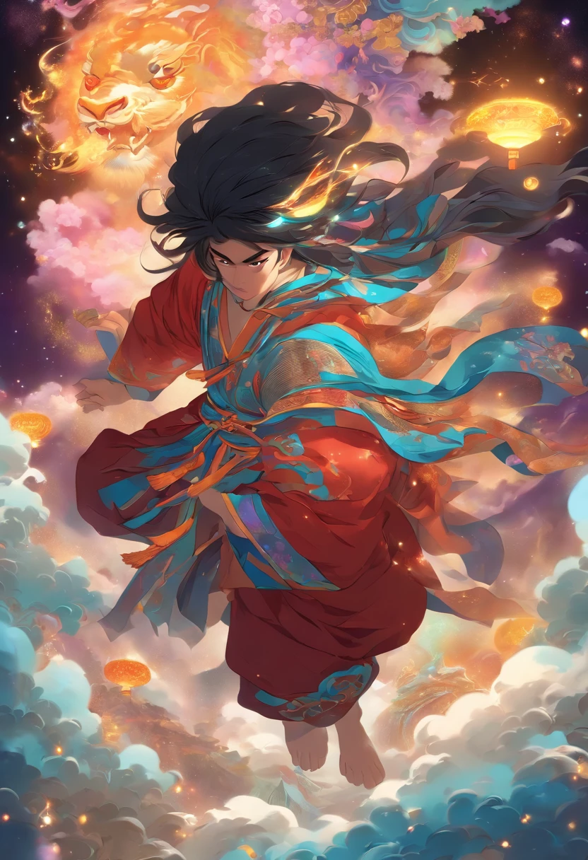 (((Chinese Man))) best quality, ultra-high resolution, 4K detailed CG, master piece, PANGU,Black hair,((carrying the earth)),galaxies,universe,Chinese mythology, Chinese painting style, Shui Mo Hua, Thangka Style, aesthetics, Beautiful image, depth of field, centered on the screen