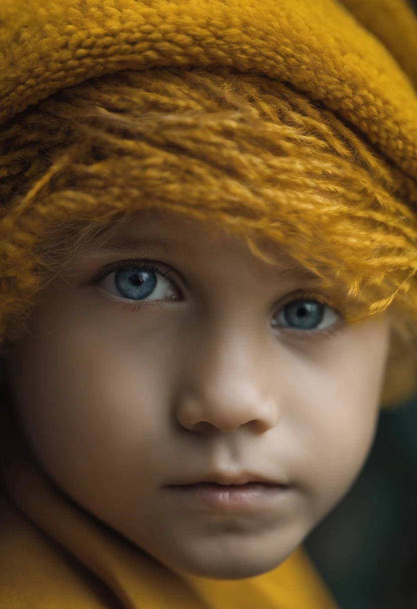 Cri um menino com cabelo amarelo olhos azuis