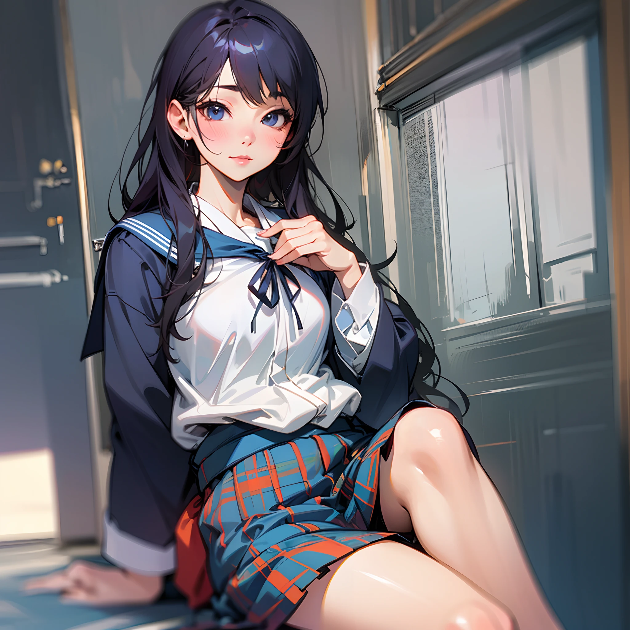Japanese sexy schoolgirl in revealing school uniform, realistic --auto --s2