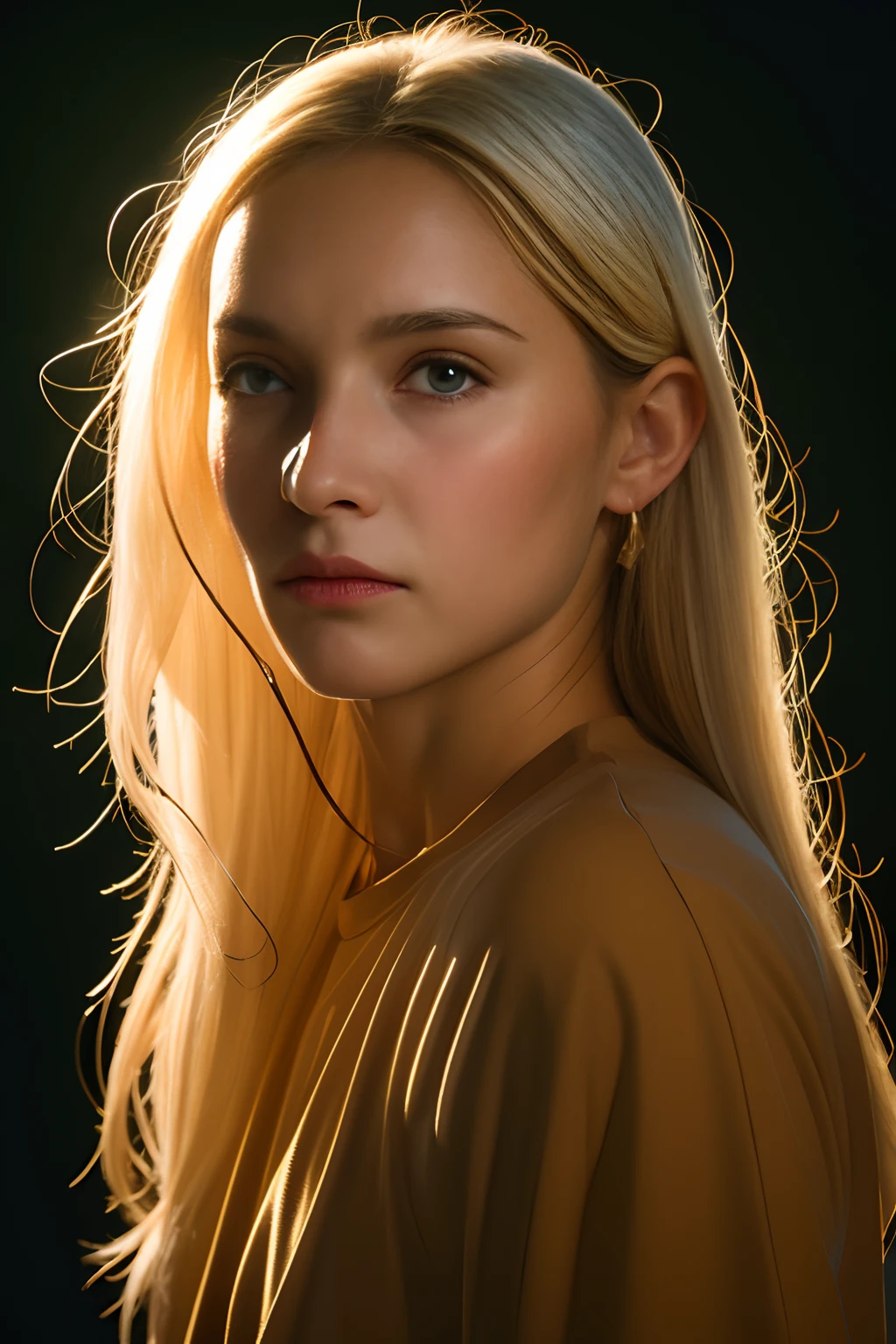 Hyperrealist portrait of female by david hockney and alphonse mucha,fantasy art, photo realistic, dynamic lighting, artstation, poster, volumetric lighting, very detailed faces, 4 k, award winning,, 1girl, in the dark, deep shadow, low key,cowboy shot,(official clothing:1.4) ,long hair,white hair,