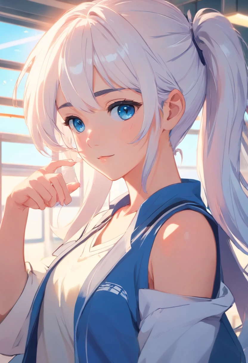 white color hair,Double ponytail ,blue color eyes,Girls' high school students,Beth