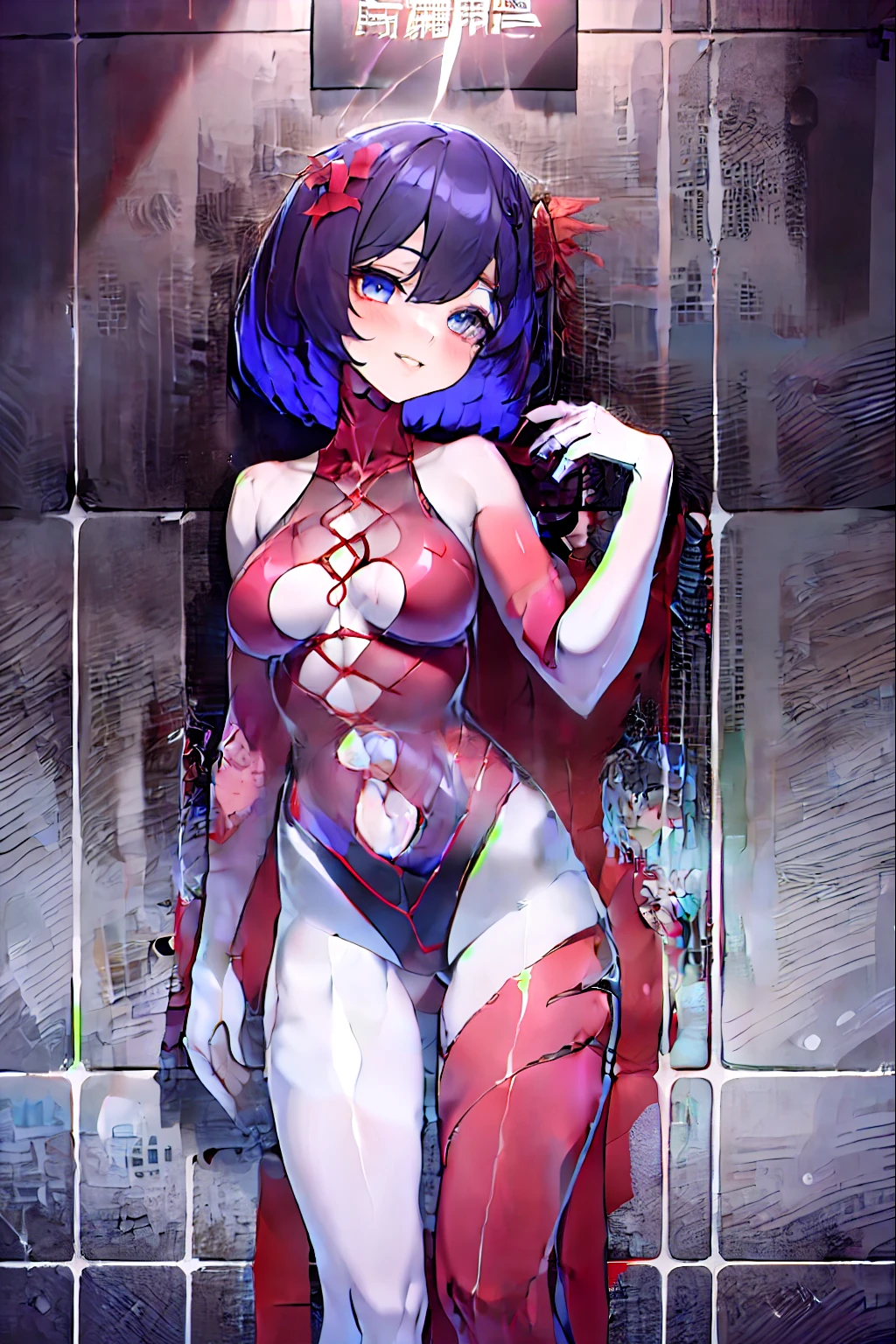 Chiaroscuro, Ray tracing, Cinematic lighting, 8K, Yes, Super detail, Best quality,, Award-Awarded, A high resolution, Masterpiece,,hyper HD,8K ,Realistic skin texture,in snow,Clear,tmasterpiece, The best quality digital painting, 1girll, 独奏, standing on your feet, Blue eyes, terroral, sci-fy, A futuristic, background inside dark, neonlight, cyber punk perssonage, hyper realisitc, eerie, unnerving, spine-chilling, terroral, onesie,blue color eyes,Venom possession,Jumpsuits,Skinny one-piece latex clothing,Highlight her gorgeous figure,Wrap the whole body,((Raised sexy)),onesie,blue color eyes,Venom possession,Jumpsuits,,Ocean blue eyes,Best quality, high resolution, Ultra-detailed, Vivid texture, Mask, Skinny one-piece latex clothing, bangs,Wear socks,Tears,anklet,washes,Colored inner hair, Blue hair, Dark blue hair,Evil smile, crazy,Blue hair(1girll, Medium breasts), (A beautifully drawn face:1.2) (Manteau:1.3)