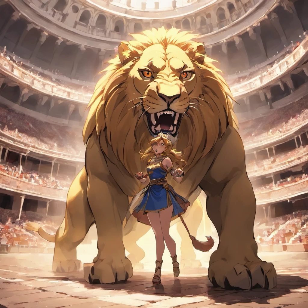 Roman slave fighting a lion in the coliseum