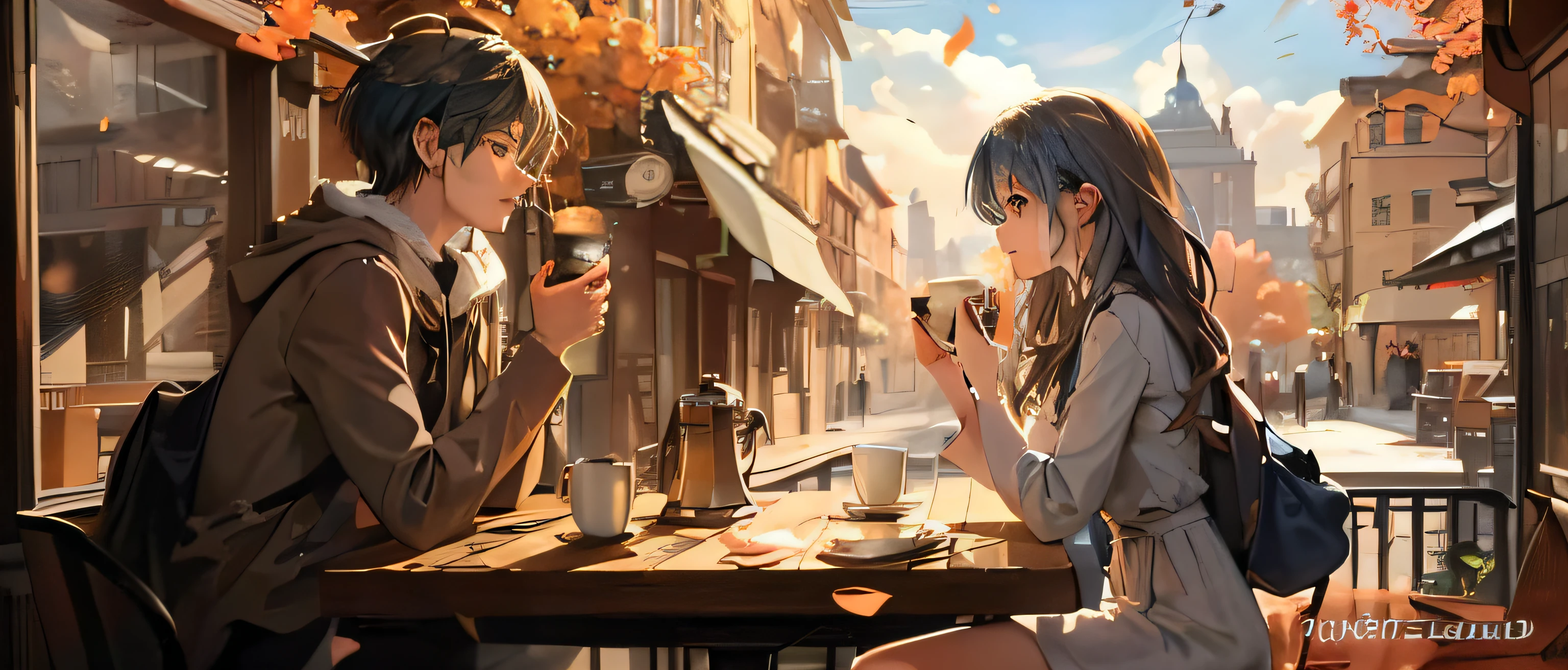 a man and a woman in a cafe, casually sitting facing each other
best quality, highres, ultra-detailed, realistic:1.37, vivid colors, sharp focus, professional, studio lighting, extreme detail description
portrait, romantic, cozy, coffee shop, natural light
detailed facial features, expressive eyes, captivating smiles, fashionable attire, relaxed postures
subtle warm tones, soft and inviting lighting, gentle shadows
coffee cups, steam rising, latte art, aromatic coffee beans, cozy atmosphere
lush indoor plants, rustic wooden tables, comfortable chairs, textured walls
subtle background conversations, clinking of cups, soothing music, inviting aroma
hands touching, eye contact, subtle gestures, engaged in conversation
Please generate a Stable Diffusion prompt for the given theme.
