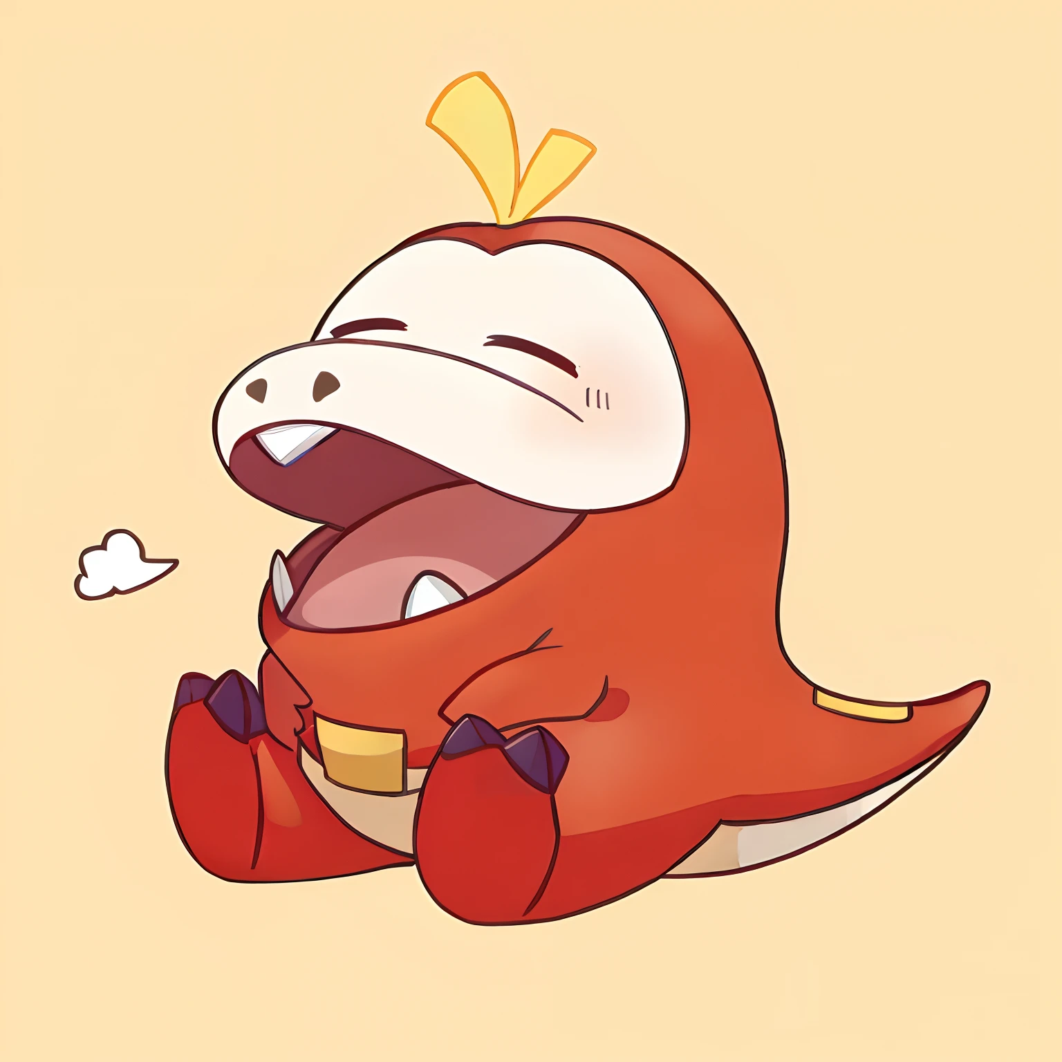 Cartoon of red dinosaur with a yellow crown on its head, yoshitaka, Cute:2, Wee-Wee Help, guggimon, Chibi, Do you know De Wae, fujita goro!, cute axolotl, style of cute pokemon, shogakukan, cute little dragon, Gerbourg