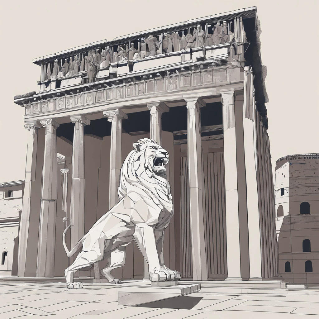 Roman slave fighting a lion in the colosseum