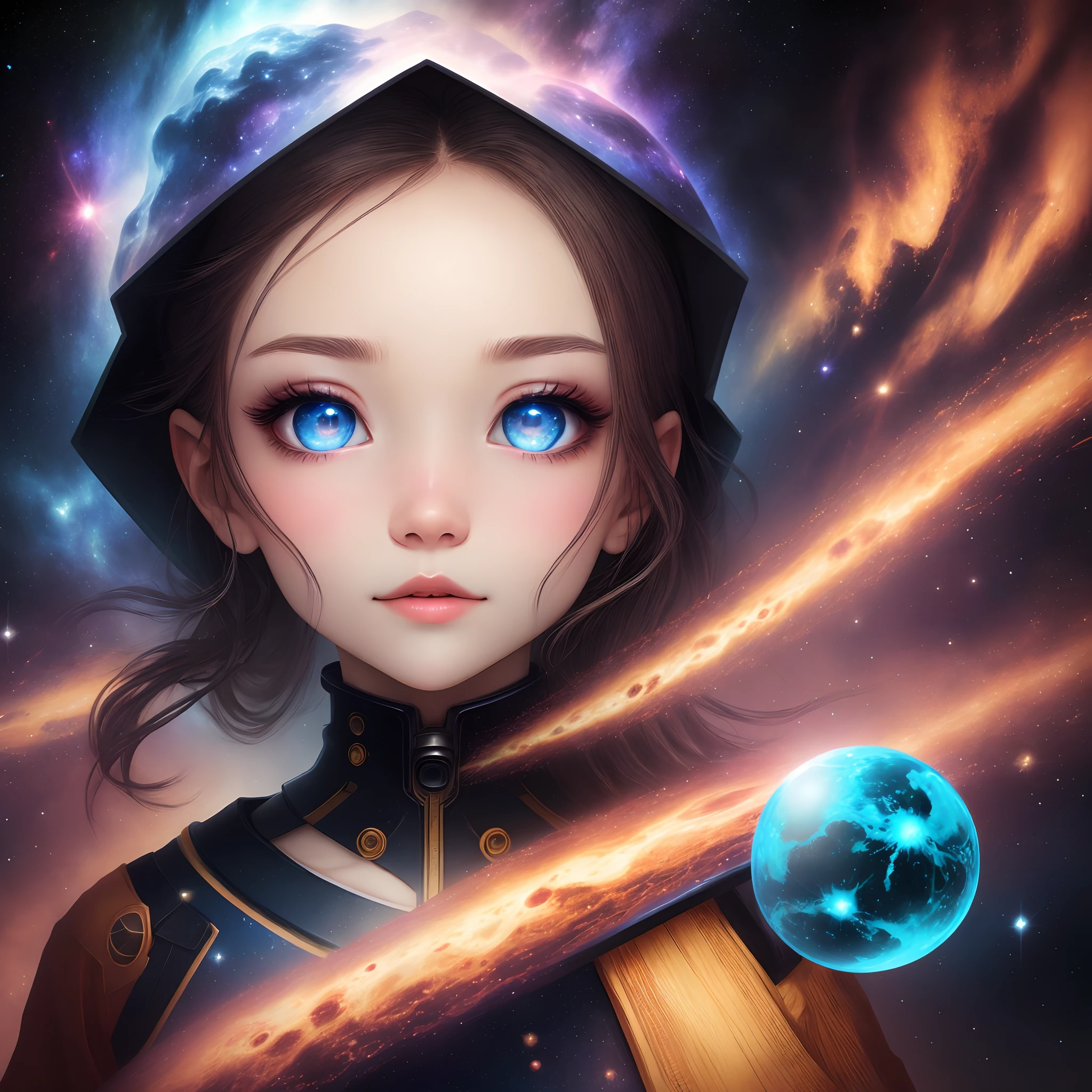 Beautiful eyes, space, nebula, planets, crystals, void,